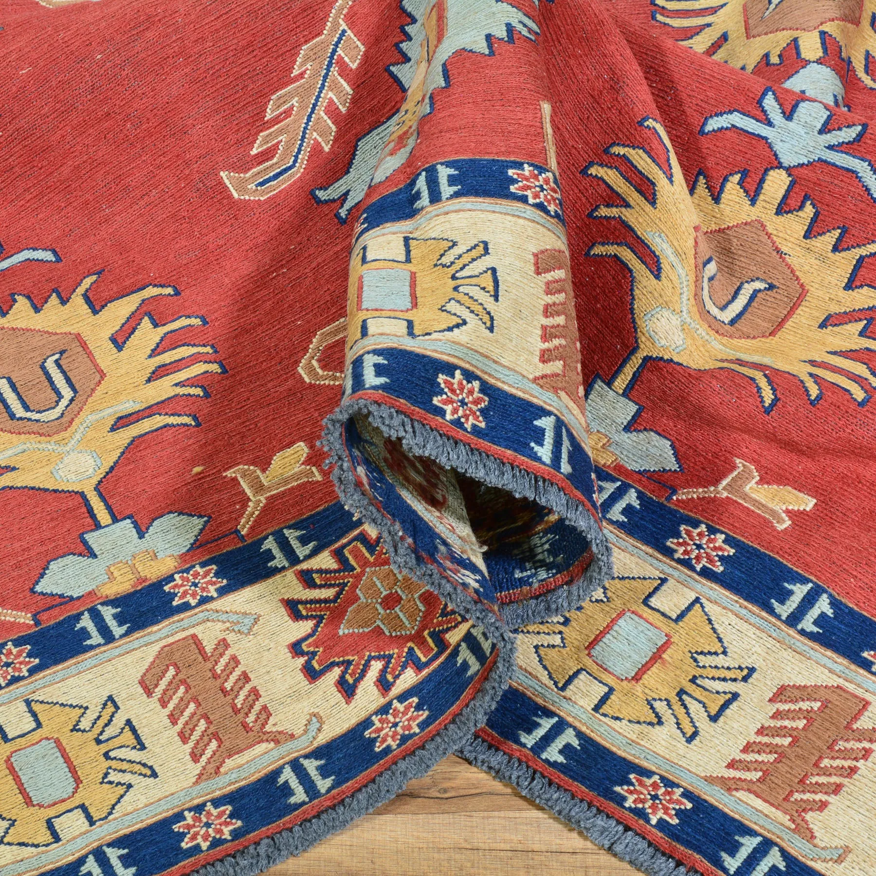 Hand-Woven Tribal Afghan Soumak Caucasian Design Wool Rug (Size 5.11 X 7.11) Brral-4113