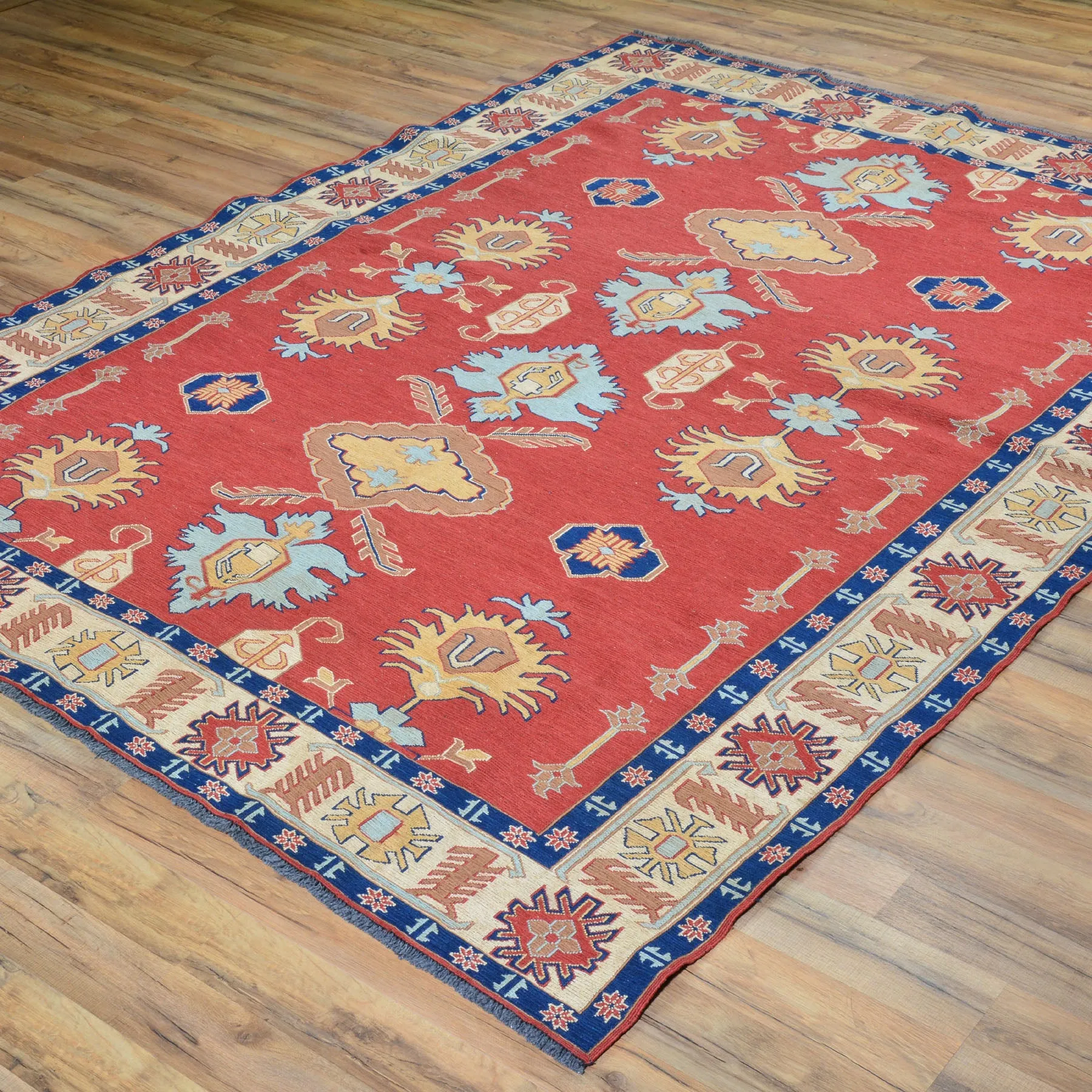Hand-Woven Tribal Afghan Soumak Caucasian Design Wool Rug (Size 5.11 X 7.11) Brral-4113
