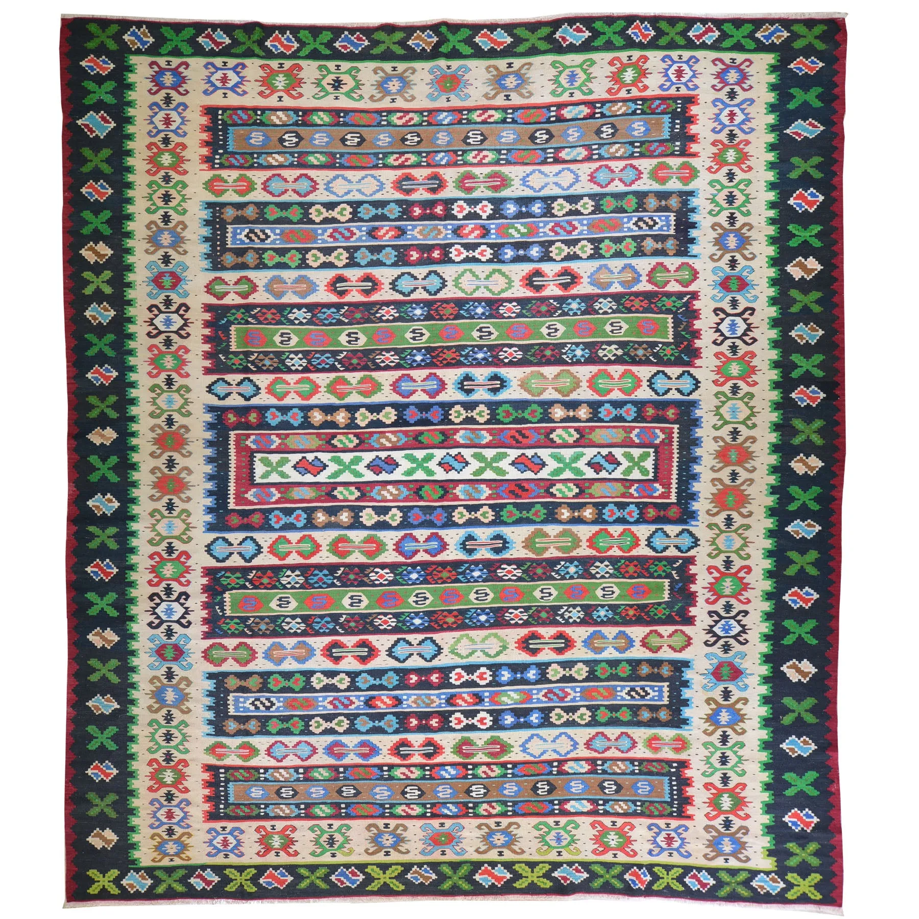 Hand-Woven Turkish Vintage Flatweave Kilim Wool Rug (Size 9.8 X 10.1) Cwral-6993