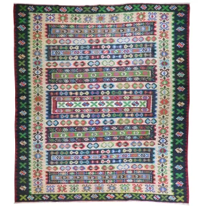 Hand-Woven Turkish Vintage Flatweave Kilim Wool Rug (Size 9.8 X 10.1) Cwral-6993