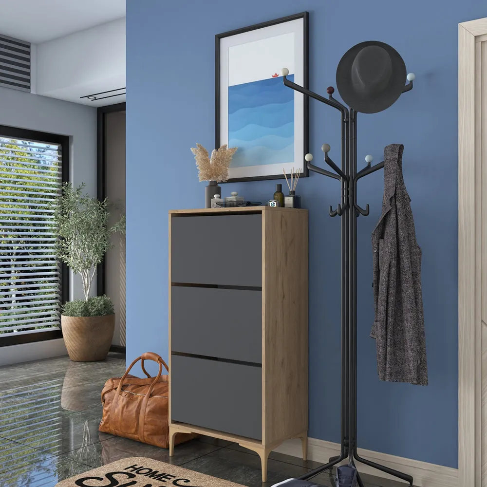 HC Home Canvas Otto Shoe Cabinet Walnut and Dark Grey