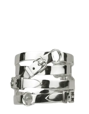 Hermes Sterling Silver Strappy Buckle Wide Cuff Bracelet sz SH