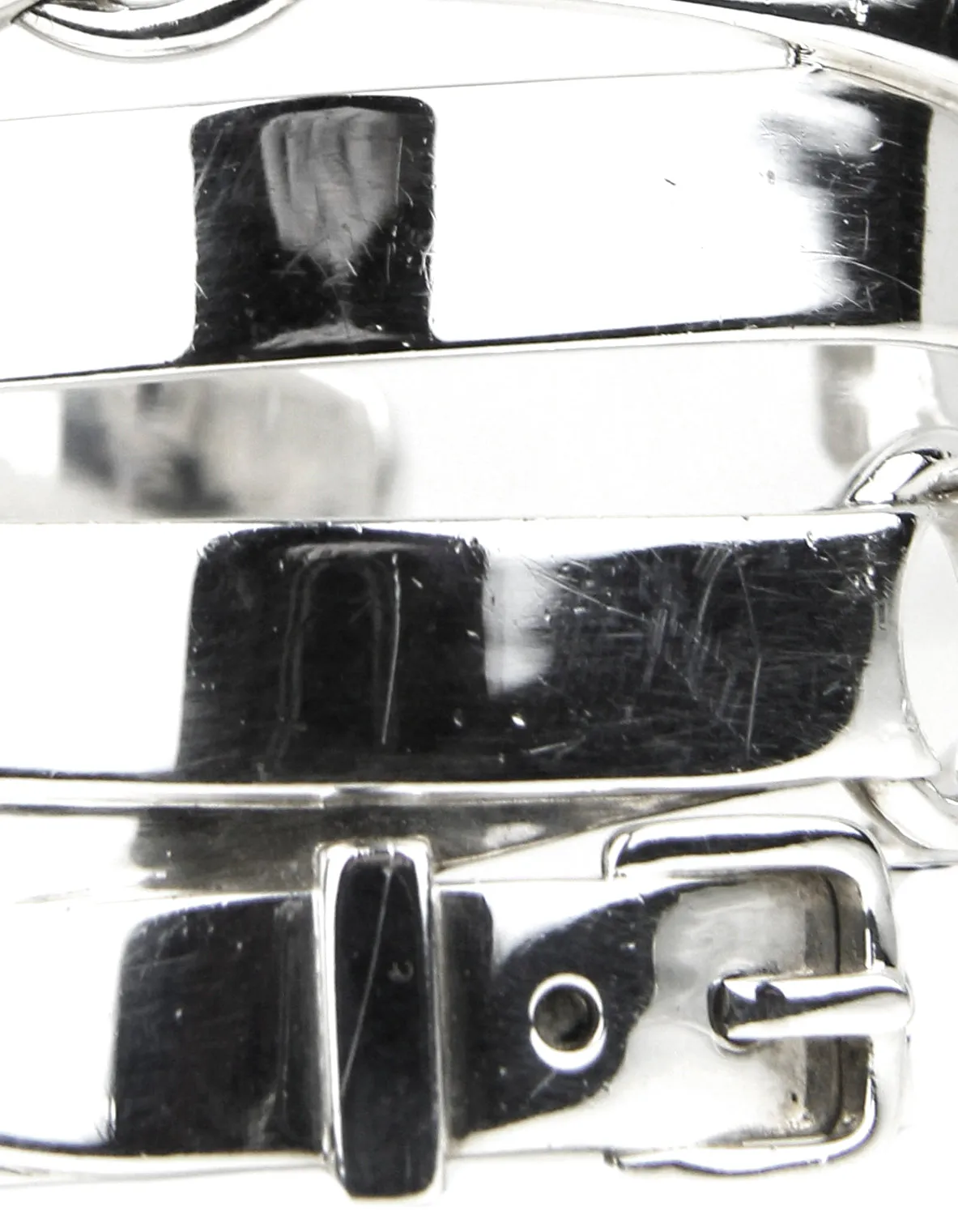 Hermes Sterling Silver Strappy Buckle Wide Cuff Bracelet sz SH