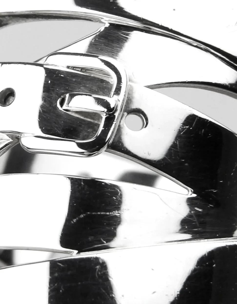 Hermes Sterling Silver Strappy Buckle Wide Cuff Bracelet sz SH