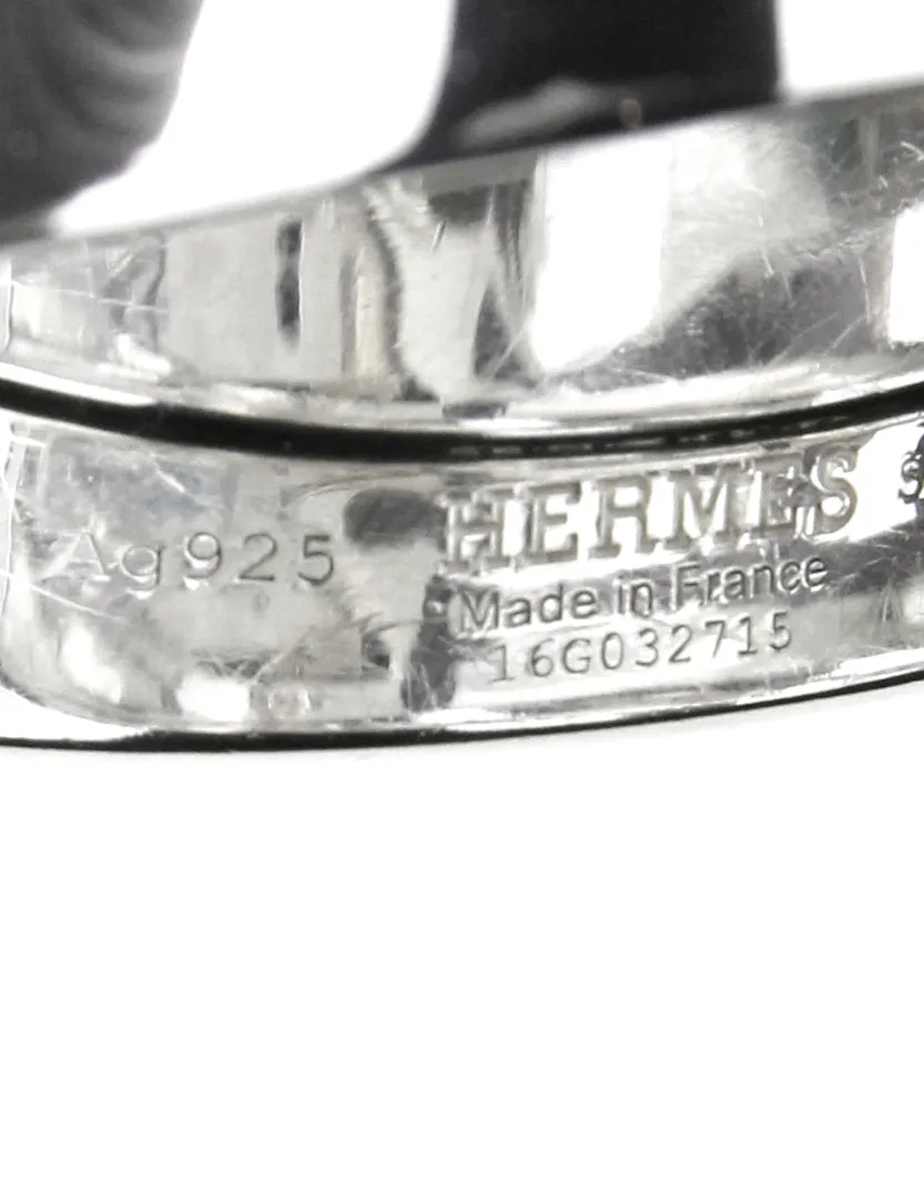 Hermes Sterling Silver Strappy Buckle Wide Cuff Bracelet sz SH