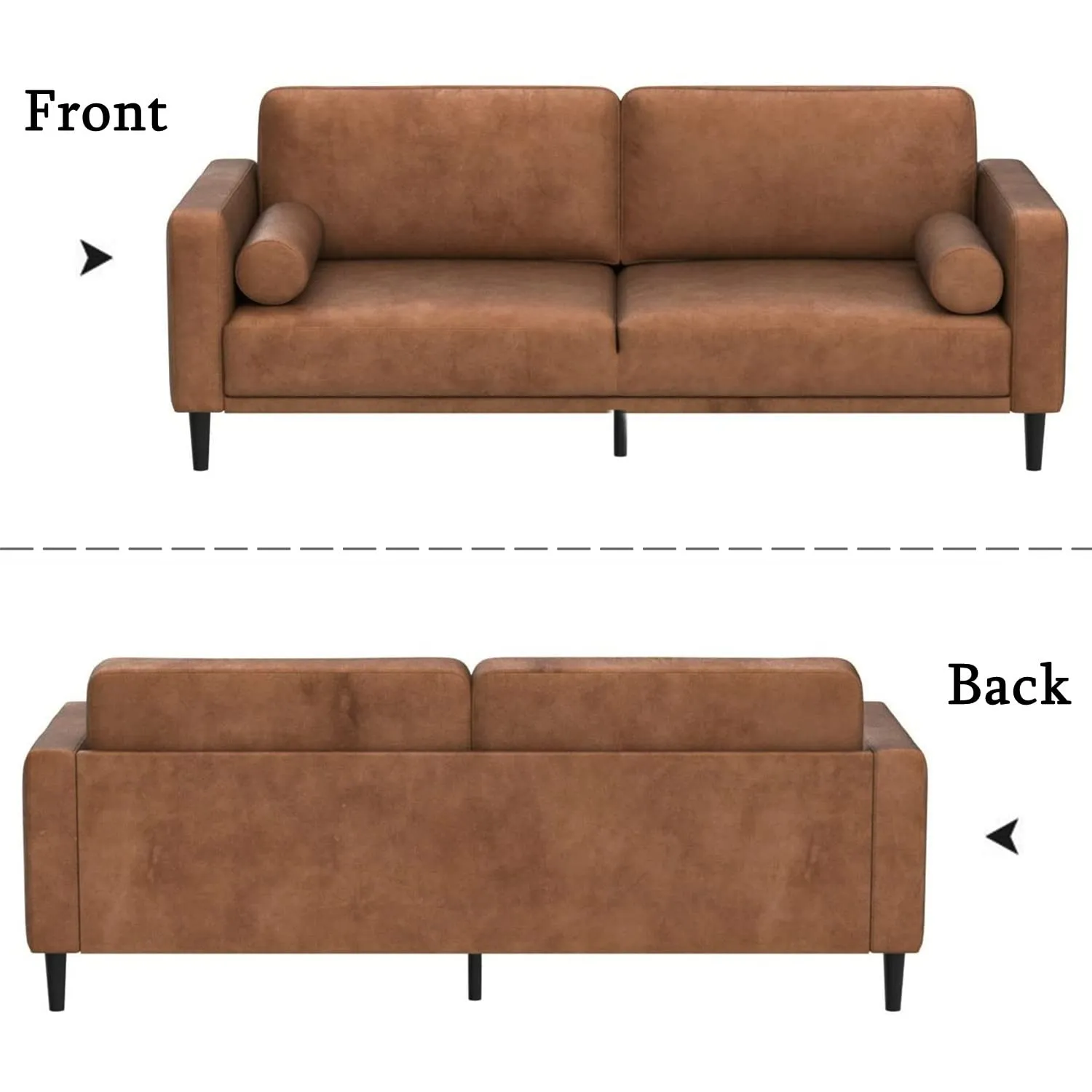 HIFIT Faux Leather Sofa with Upholstered Cushions & Pillows 3 Seat for Living Room Apartment Office, Brown 79”