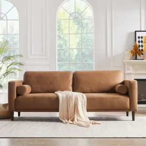 HIFIT Faux Leather Sofa with Upholstered Cushions & Pillows 3 Seat for Living Room Apartment Office, Brown 79”