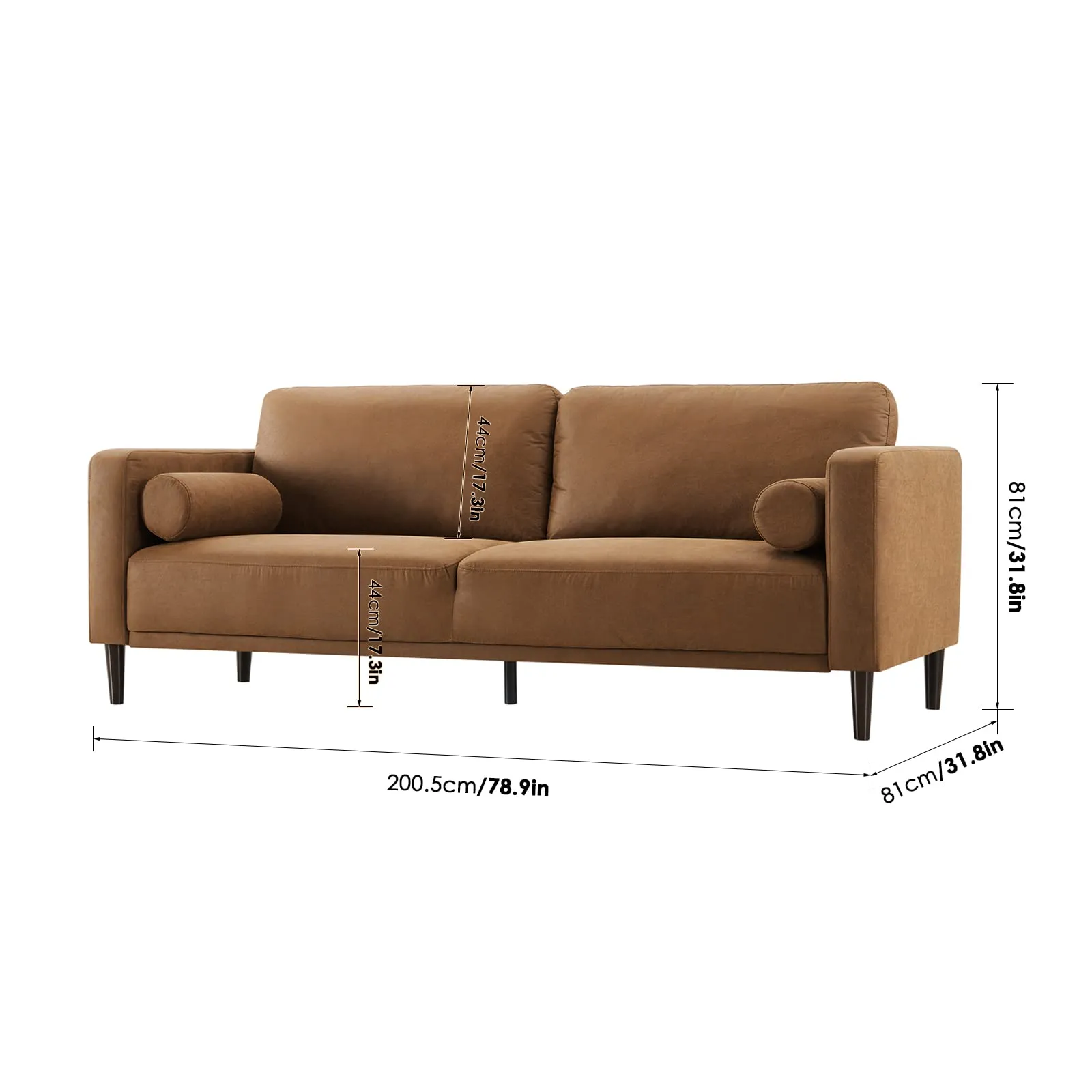 HIFIT Faux Leather Sofa with Upholstered Cushions & Pillows 3 Seat for Living Room Apartment Office, Brown 79”