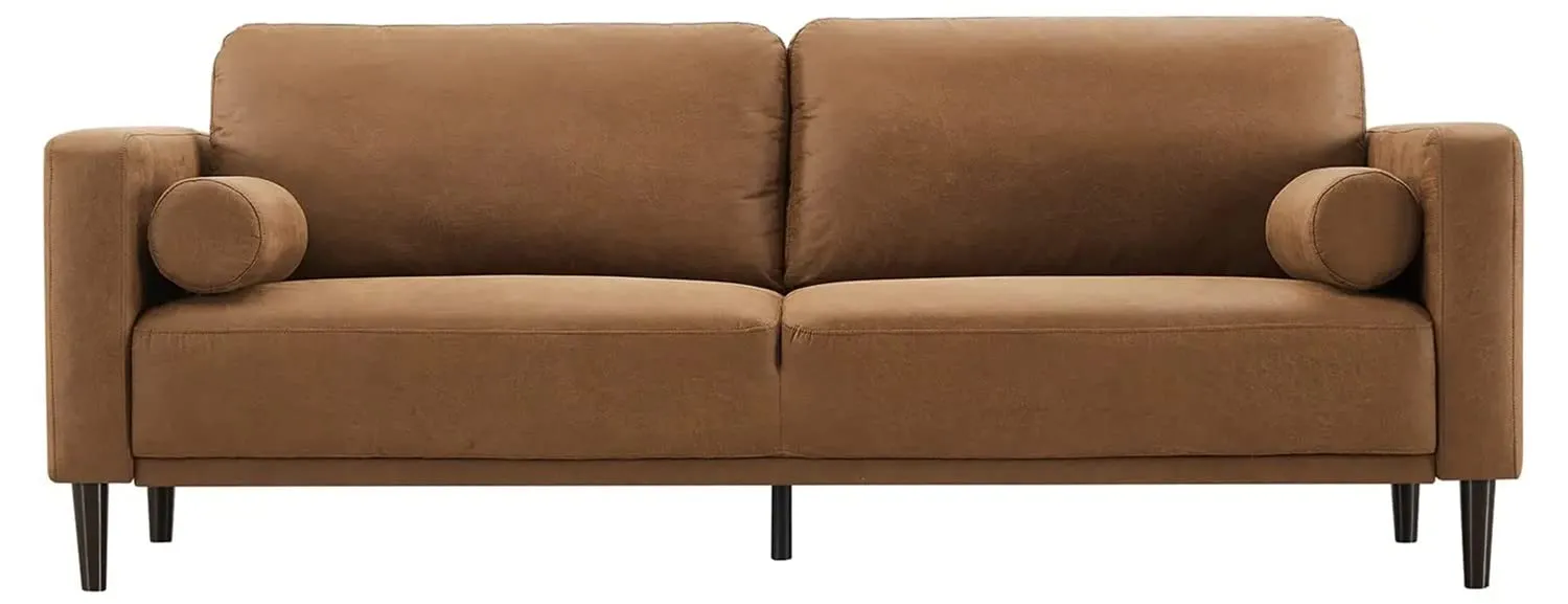 HIFIT Faux Leather Sofa with Upholstered Cushions & Pillows 3 Seat for Living Room Apartment Office, Brown 79”