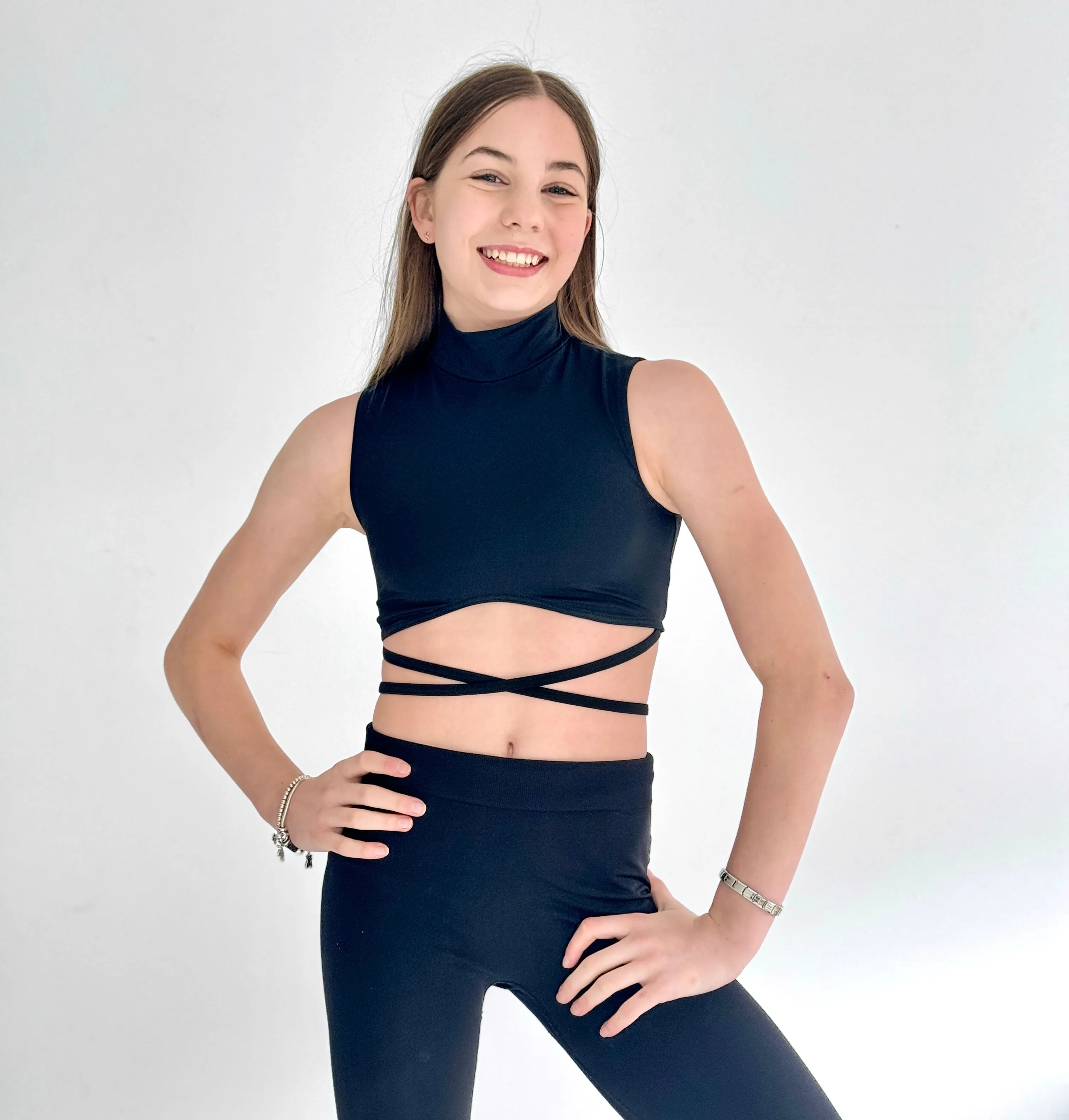 High Neck Laced Back Crop top - Black