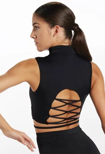 High Neck Laced Back Crop top - Black