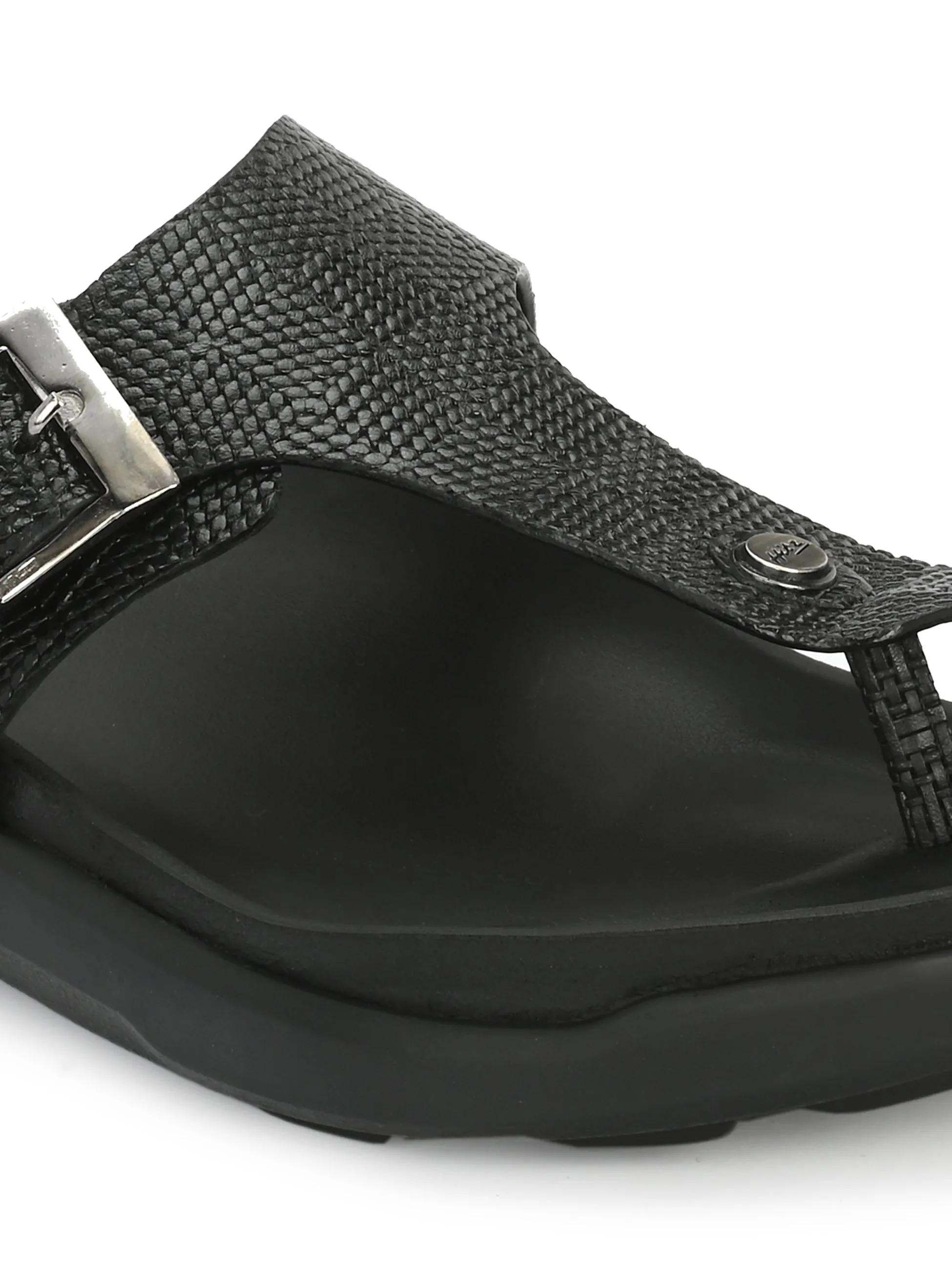 Hitz Men's Black Leather Open Toe Slippers