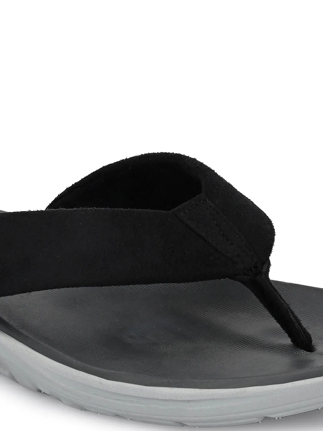Hitz Men's Black Open Toe Casual Slippers