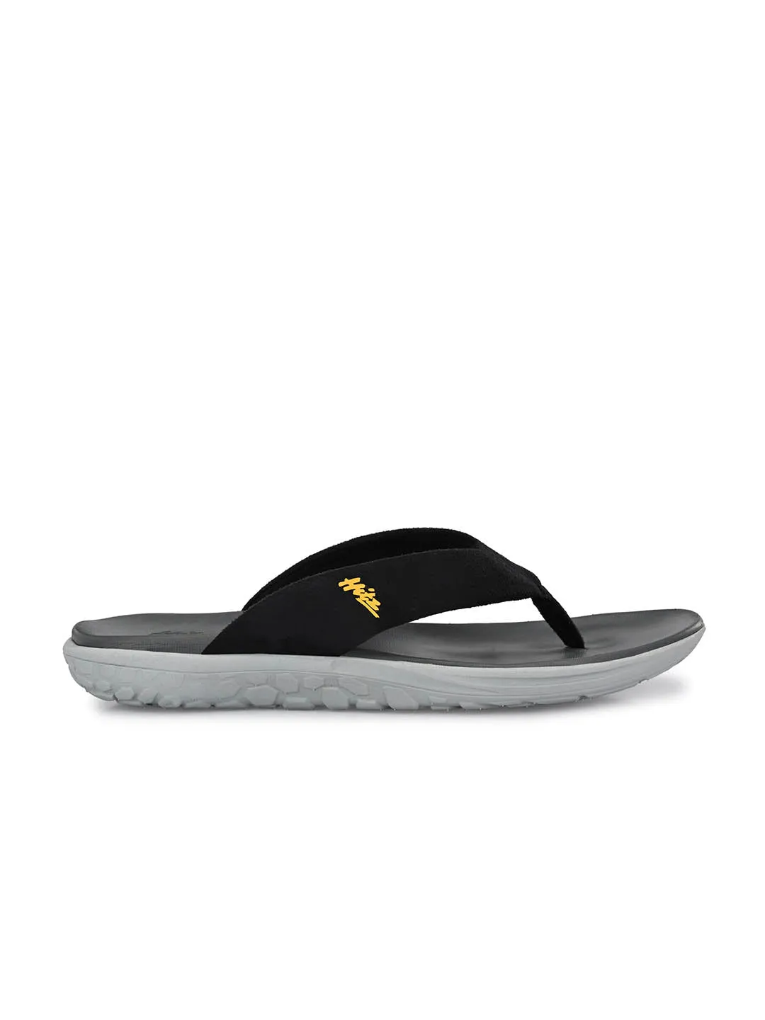 Hitz Men's Black Open Toe Casual Slippers