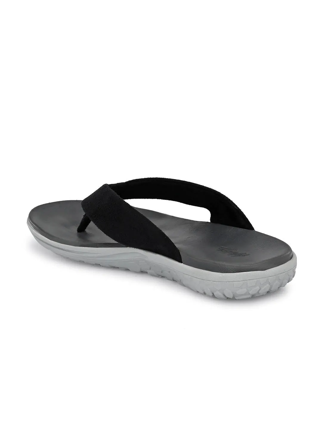 Hitz Men's Black Open Toe Casual Slippers
