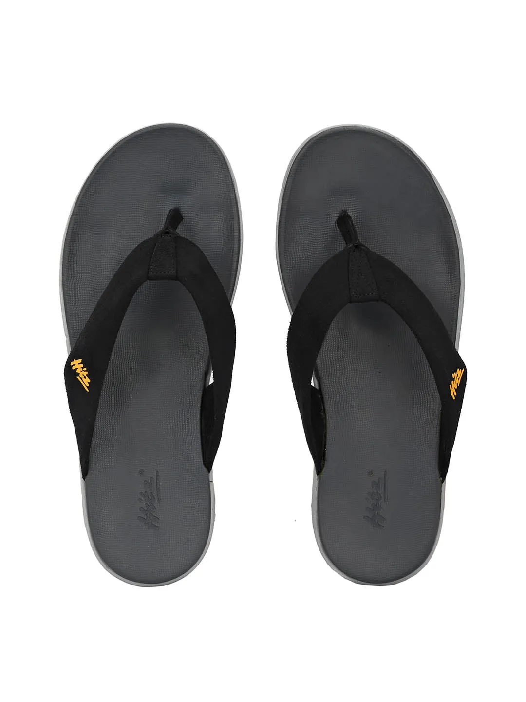 Hitz Men's Black Open Toe Casual Slippers