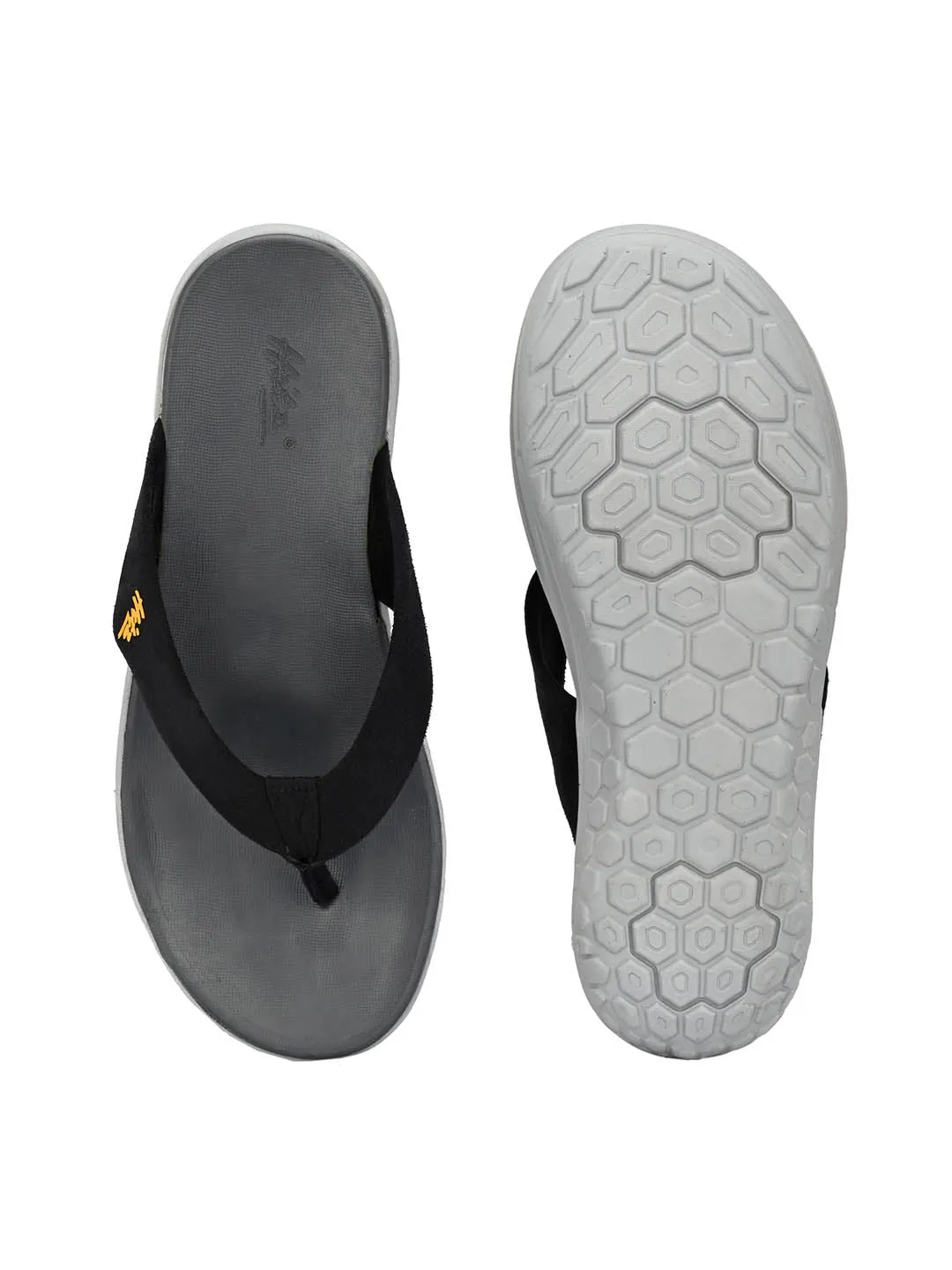 Hitz Men's Black Open Toe Casual Slippers