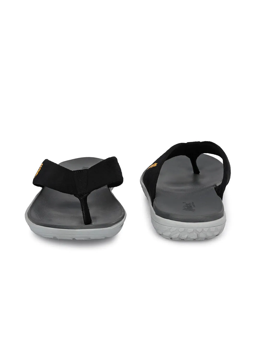 Hitz Men's Black Open Toe Casual Slippers