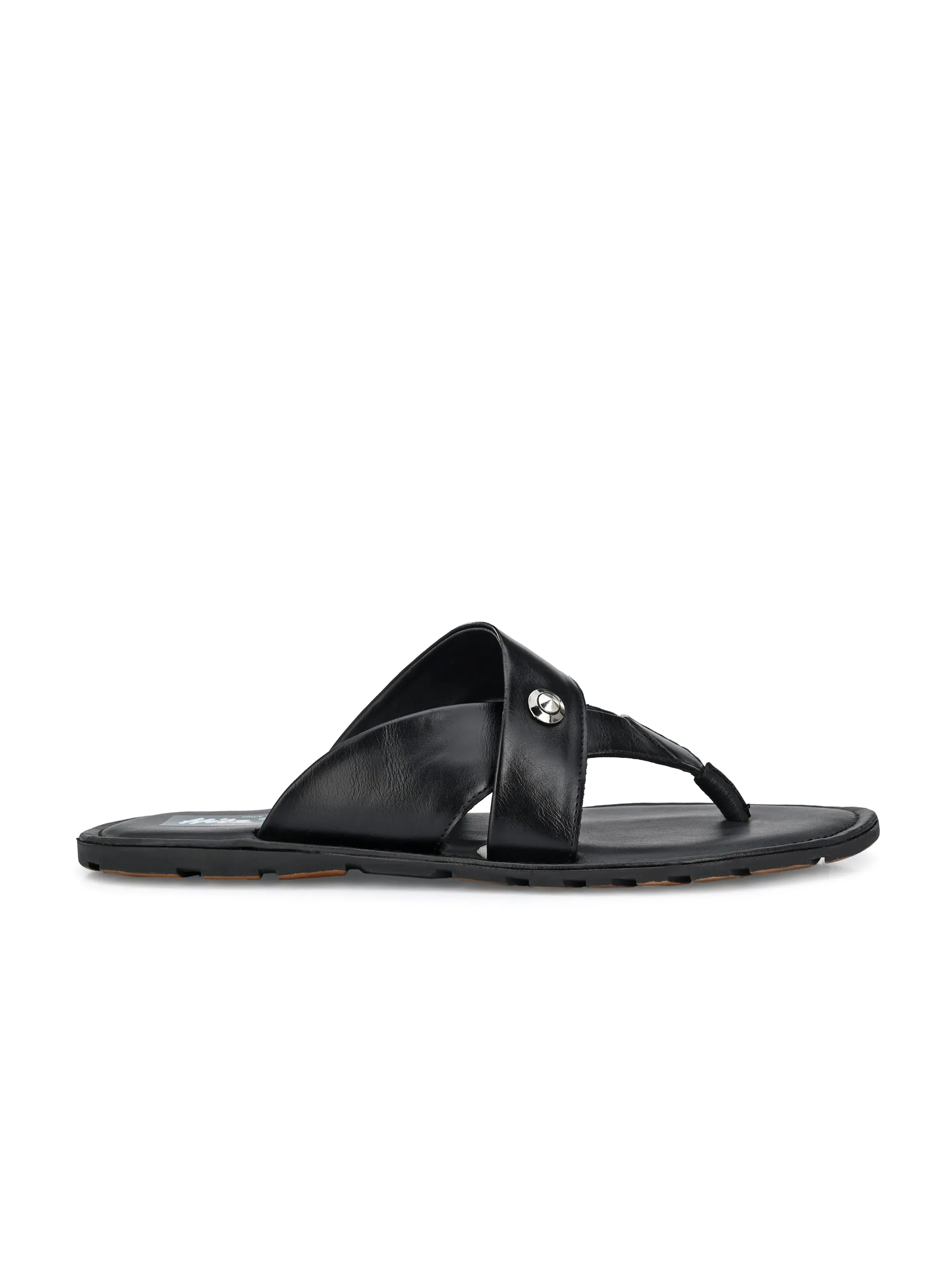 Hitz Men's Black Synthetic Open Toe Slippers
