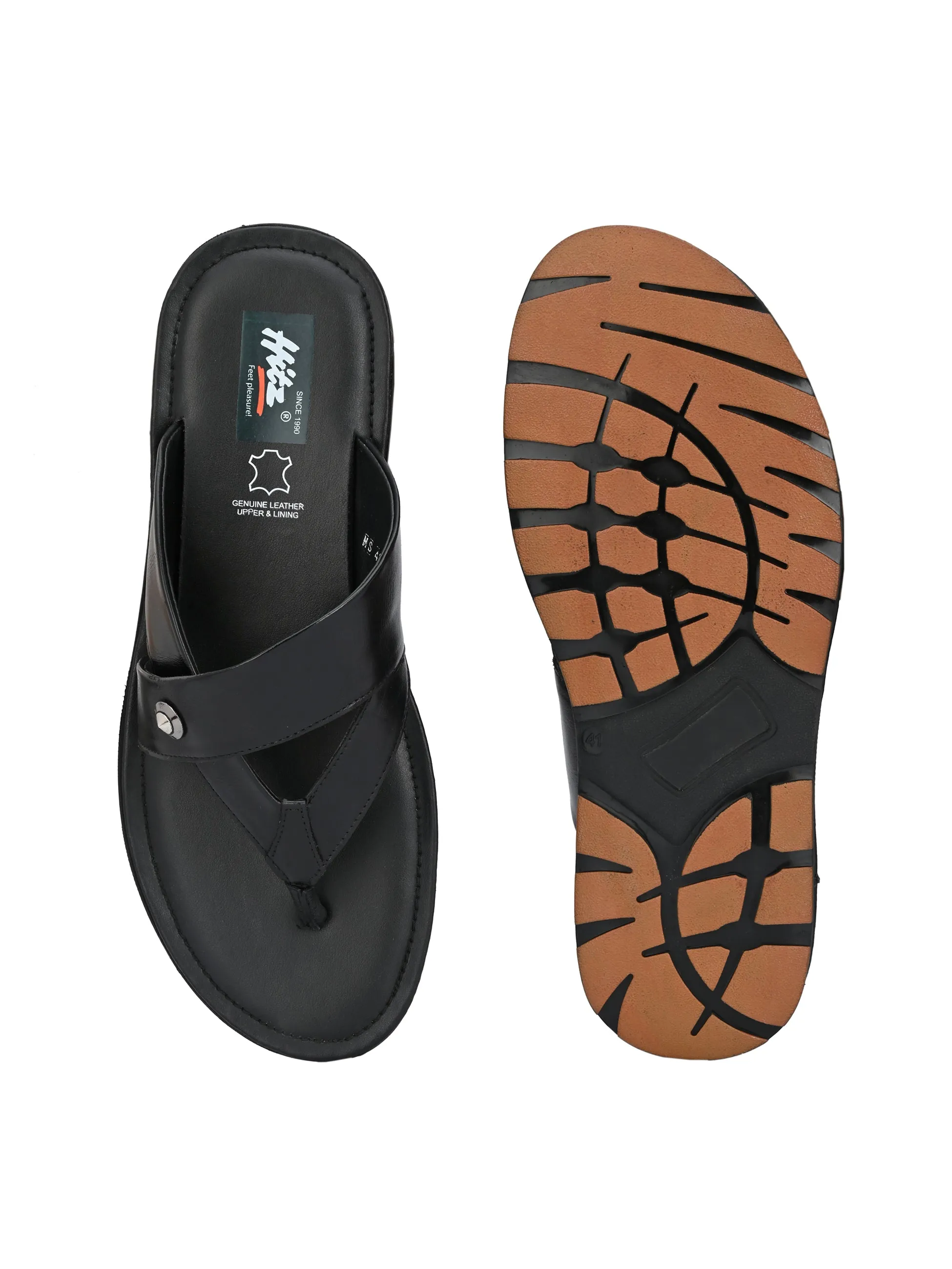 Hitz Men's Black Synthetic Open Toe Slippers