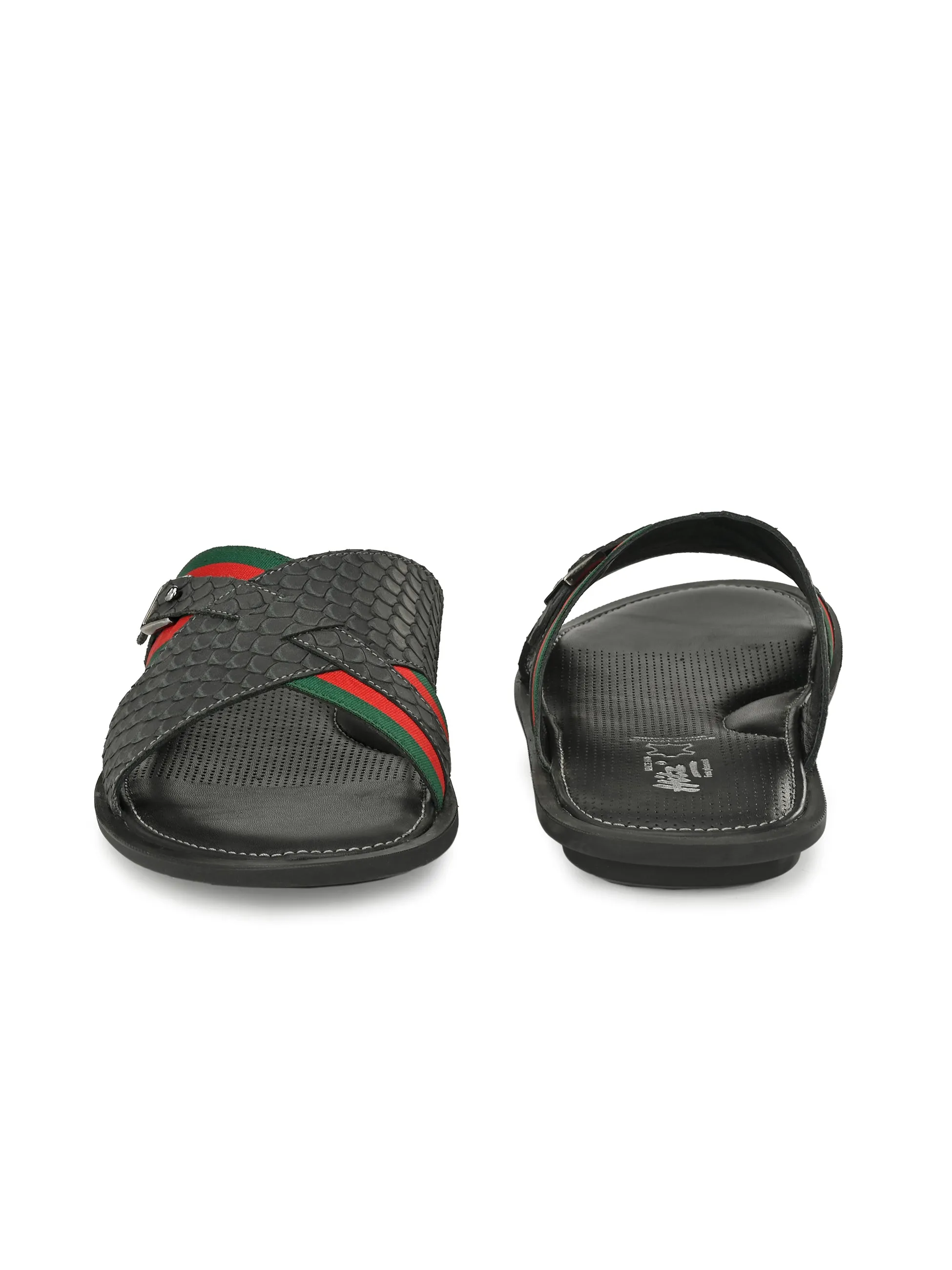 Hitz Men's Grey Comfort Cross Strap Open Toe Slippers