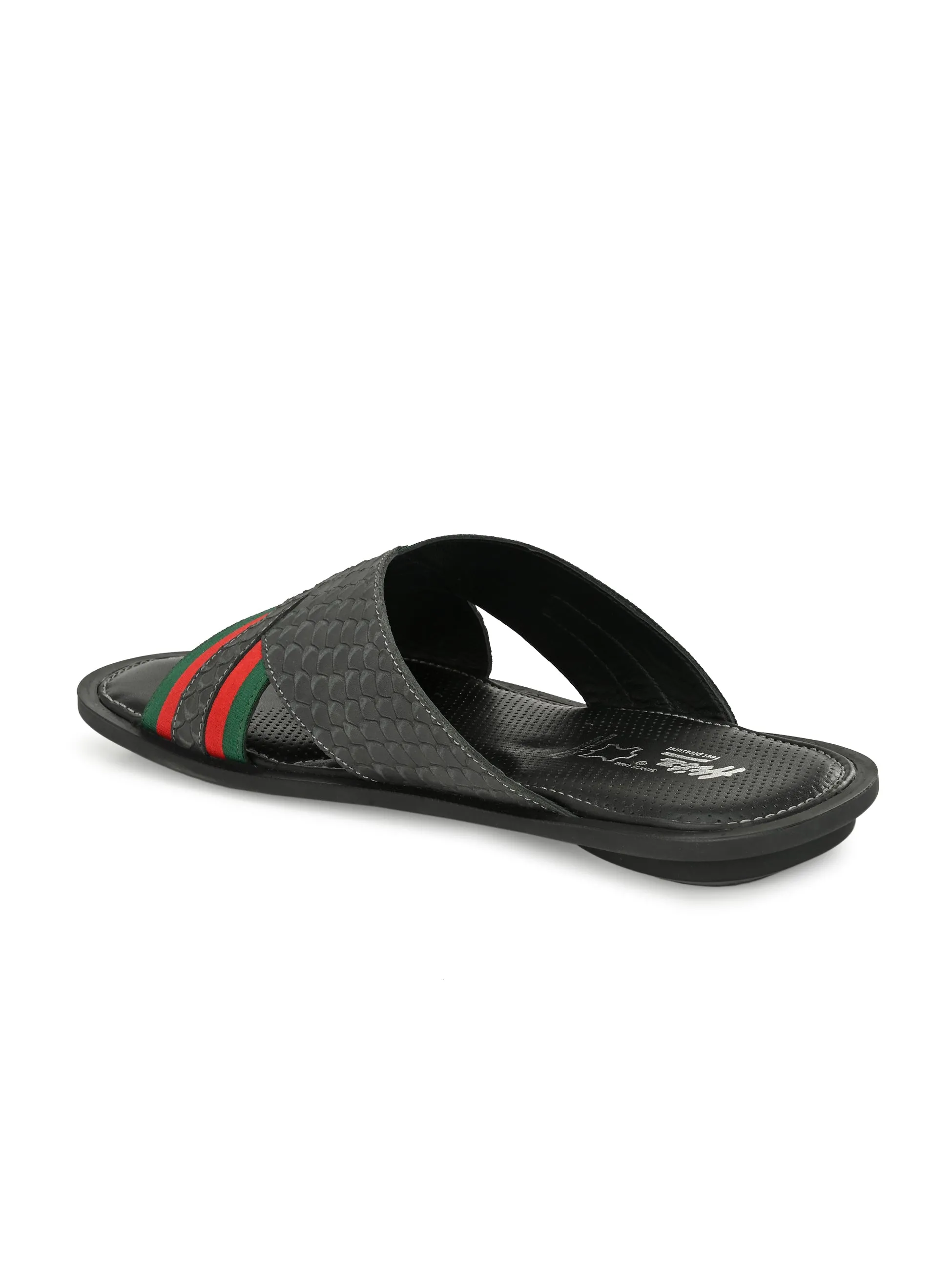 Hitz Men's Grey Comfort Cross Strap Open Toe Slippers