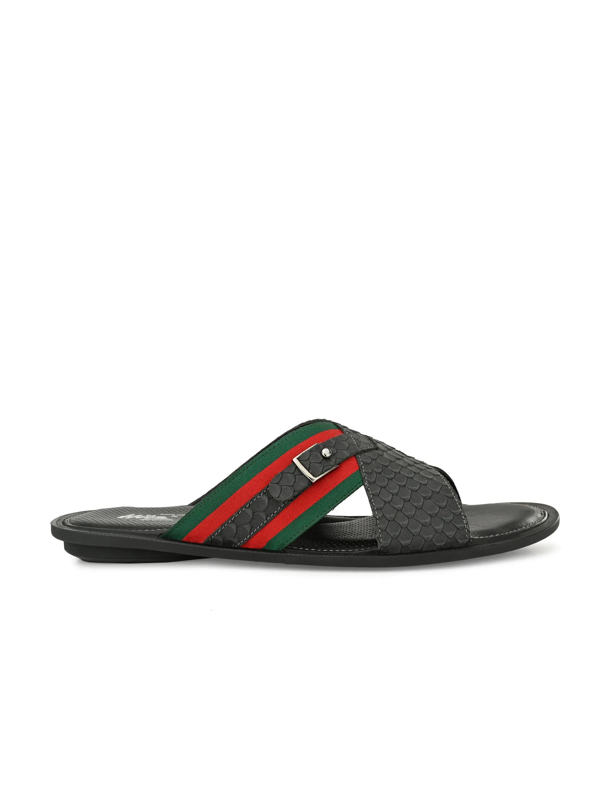 Hitz Men's Grey Comfort Cross Strap Open Toe Slippers