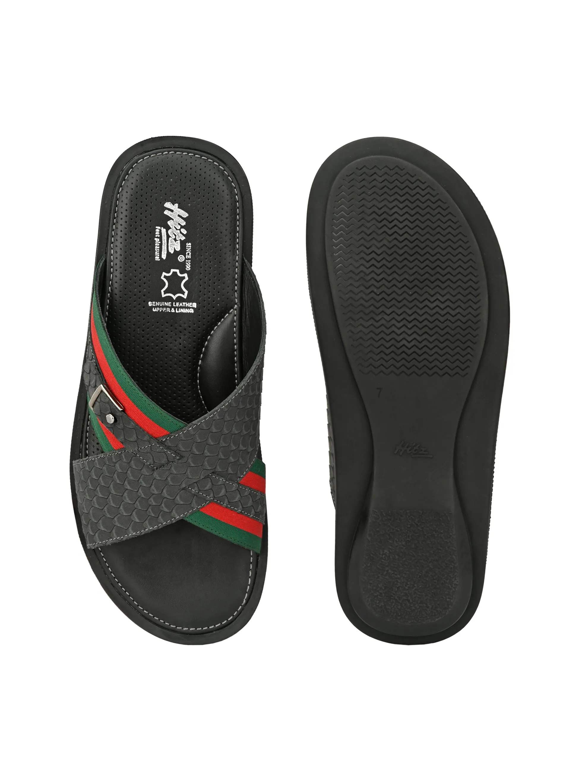 Hitz Men's Grey Comfort Cross Strap Open Toe Slippers