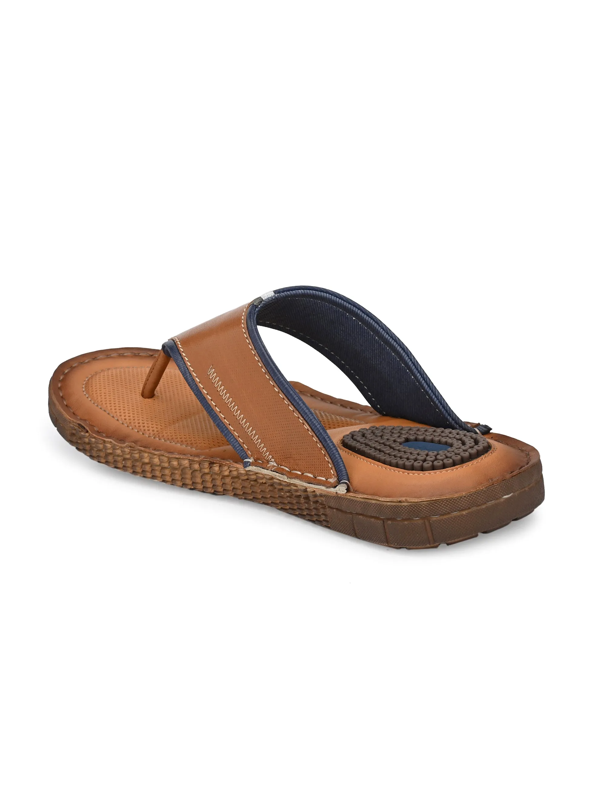 Hitz Men's Tan Leather Open Toe Indoor Outdoor Slippers