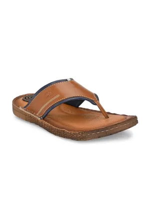 Hitz Men's Tan Leather Open Toe Indoor Outdoor Slippers