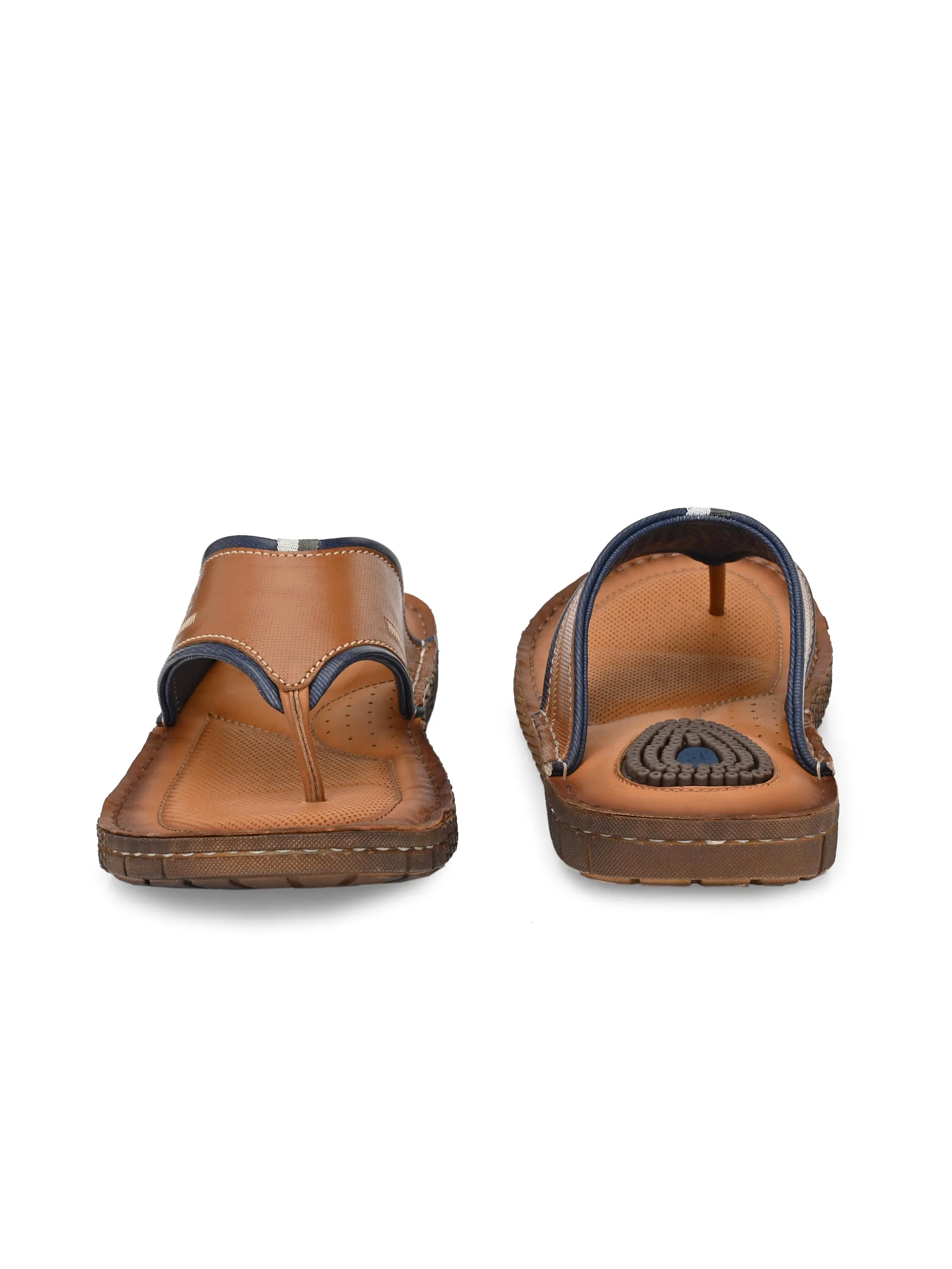 Hitz Men's Tan Leather Open Toe Indoor Outdoor Slippers