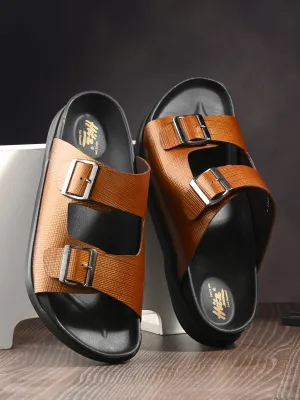 Hitz Men's Tan Leather Open Toe Slippers