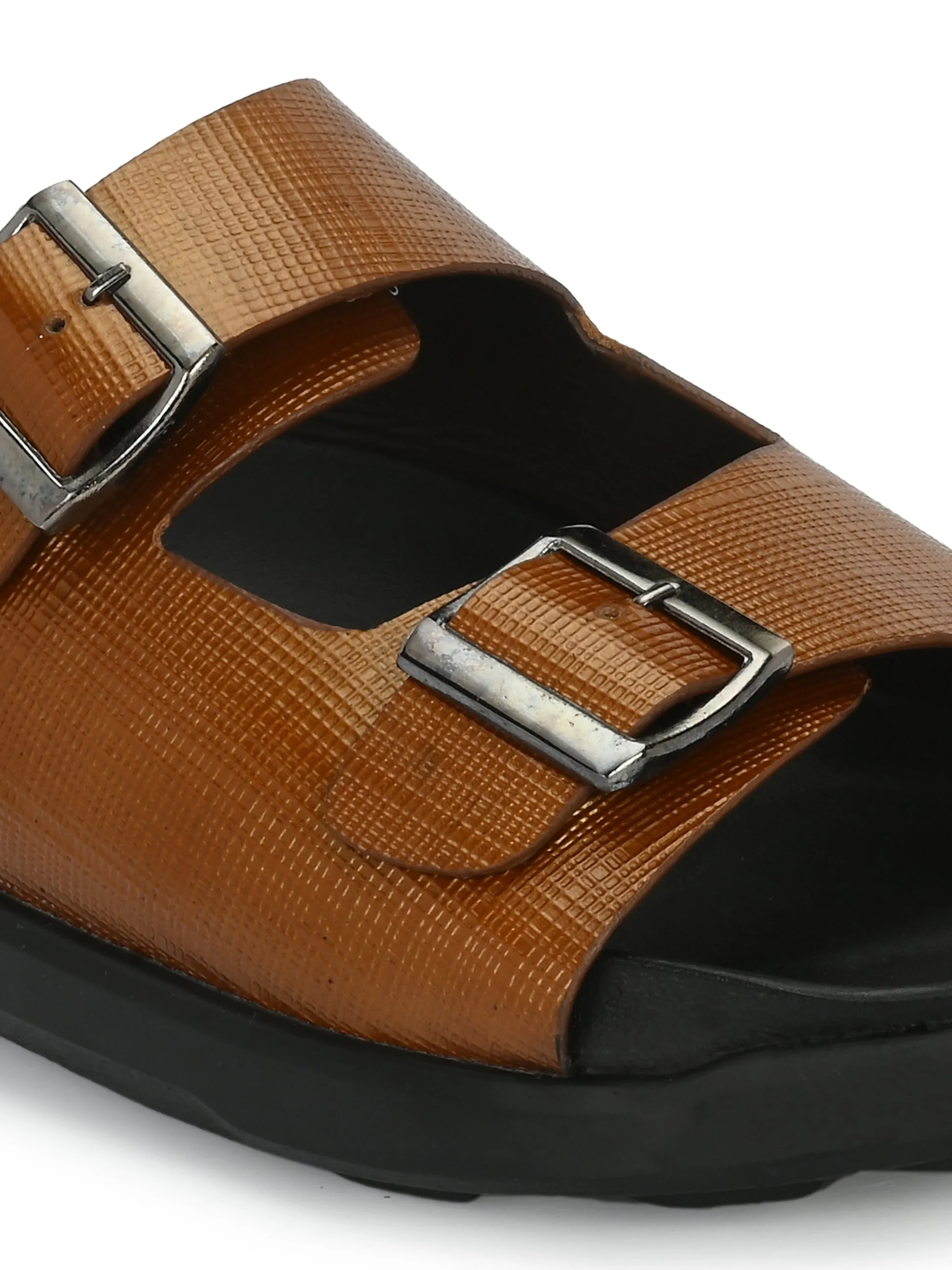 Hitz Men's Tan Leather Open Toe Slippers