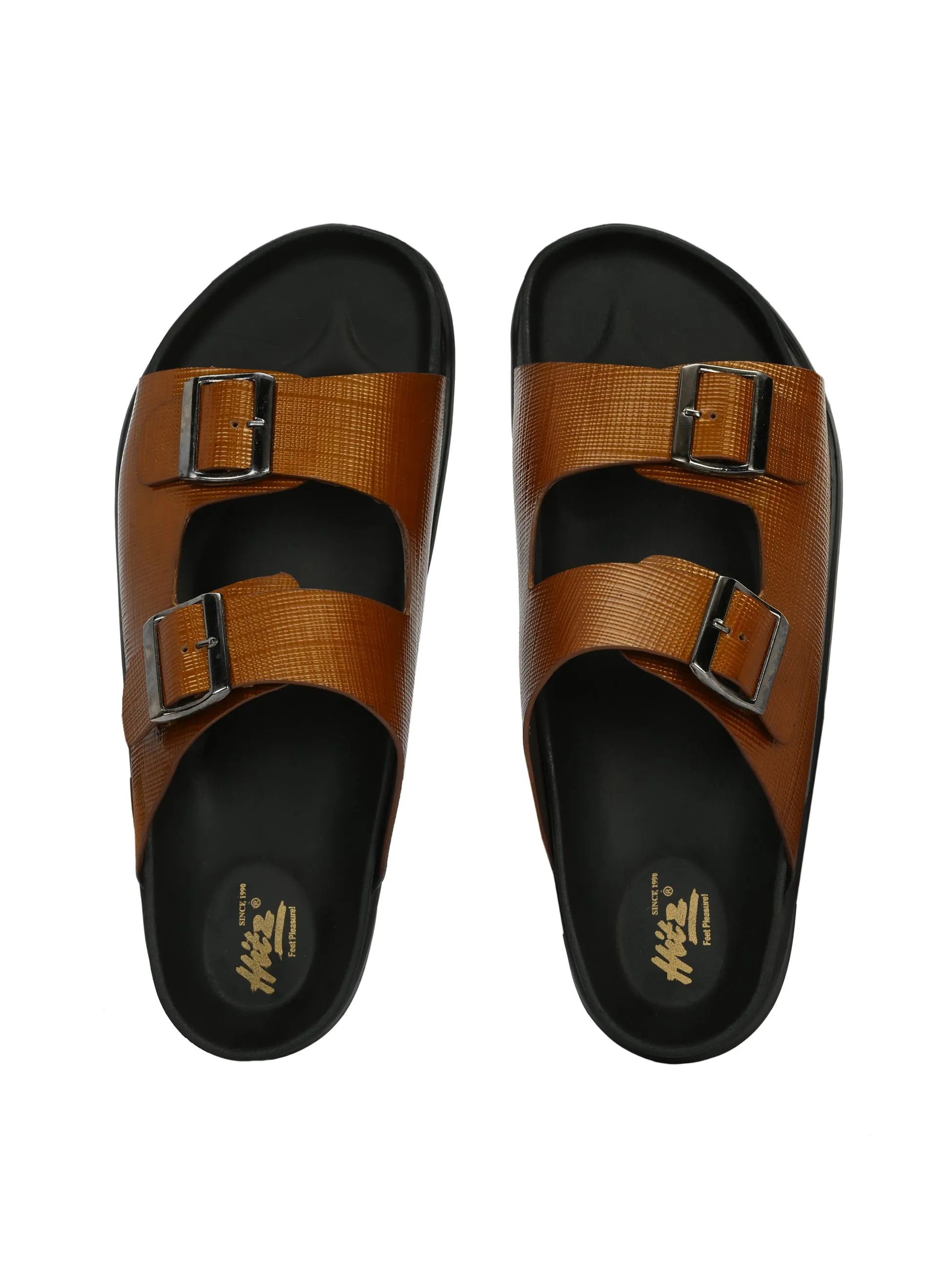 Hitz Men's Tan Leather Open Toe Slippers