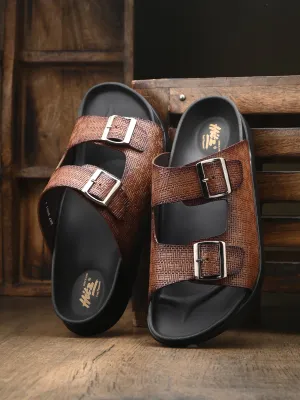 Hitz Men's Tan Leather Open Toe Slippers
