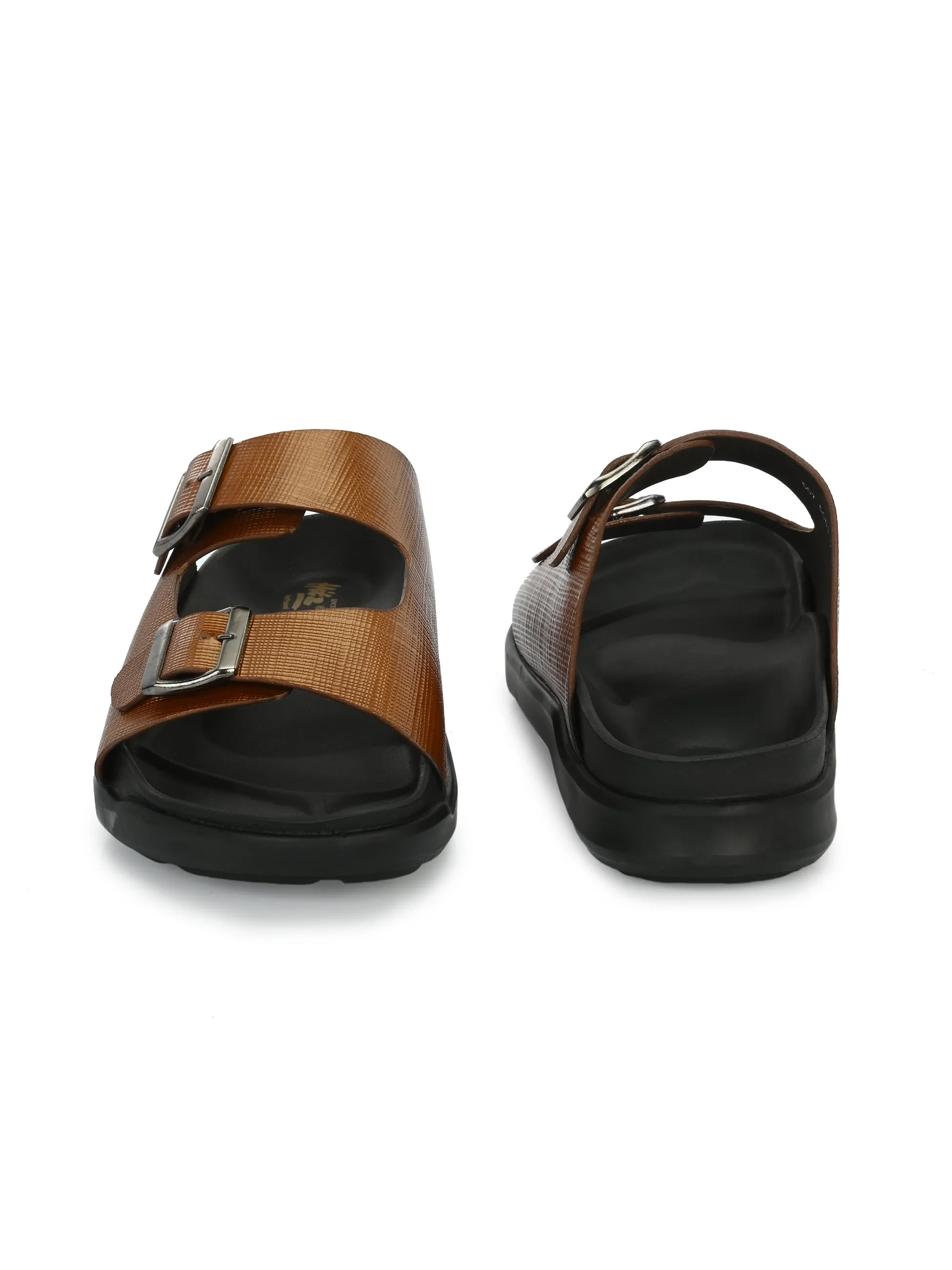 Hitz Men's Tan Leather Open Toe Slippers