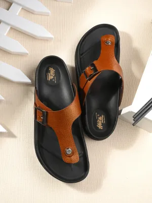 Hitz Men's Tan Leather Open Toe Slippers