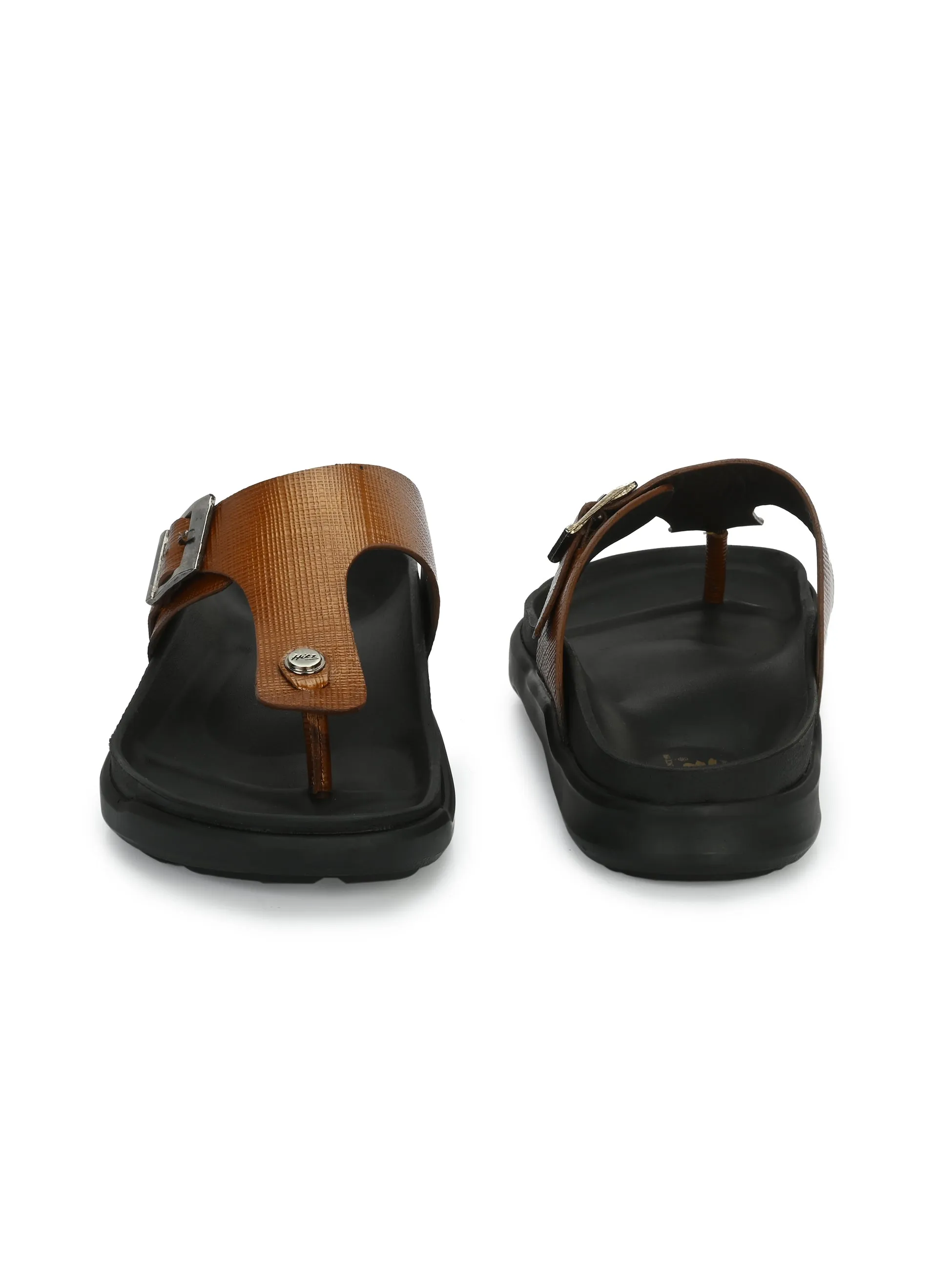 Hitz Men's Tan Leather Open Toe Slippers