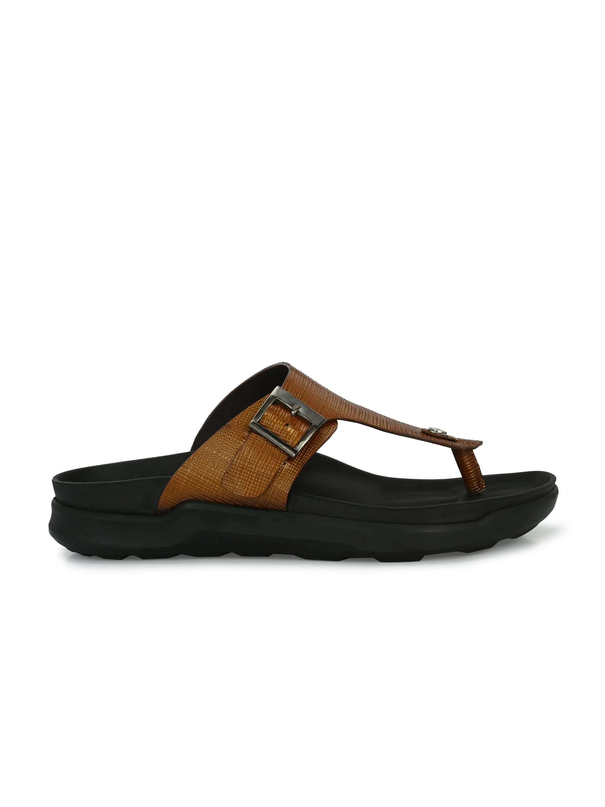 Hitz Men's Tan Leather Open Toe Slippers
