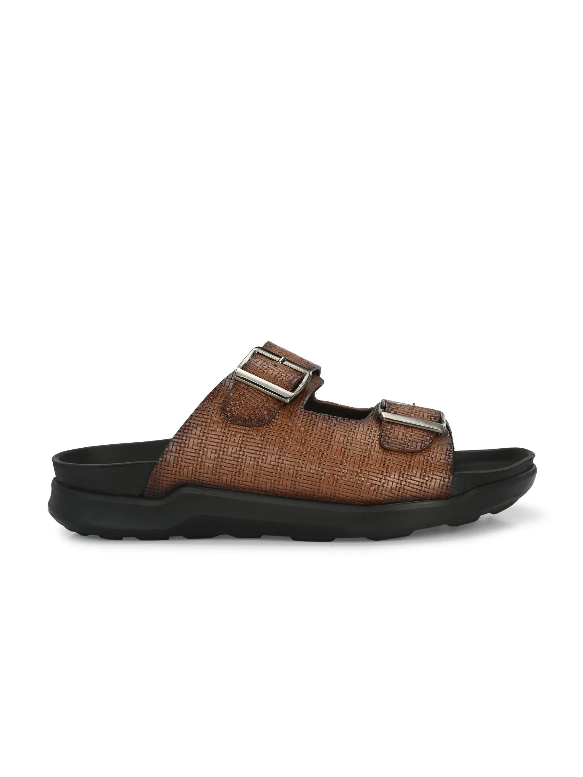 Hitz Men's Tan Leather Open Toe Slippers