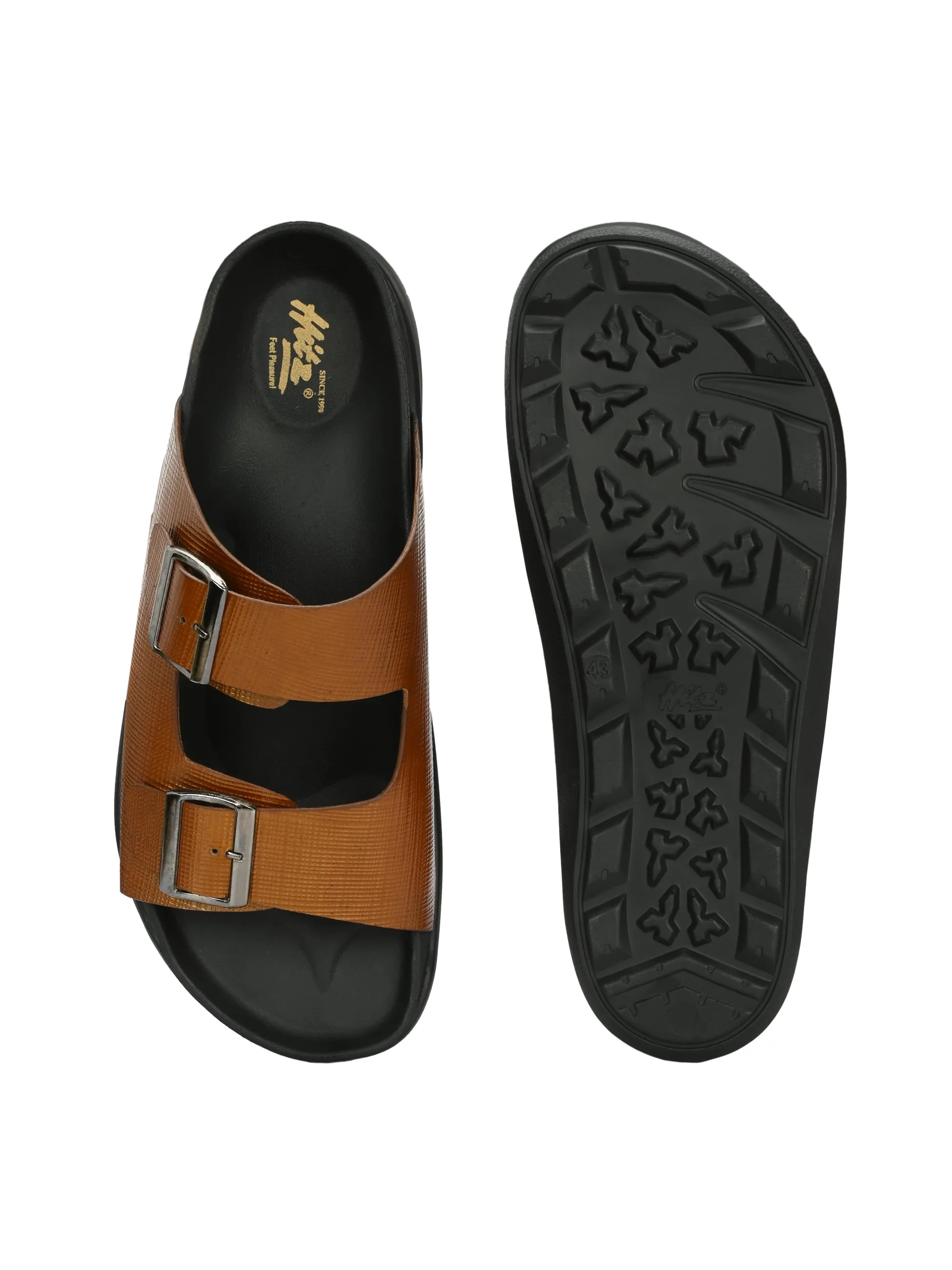 Hitz Men's Tan Leather Open Toe Slippers