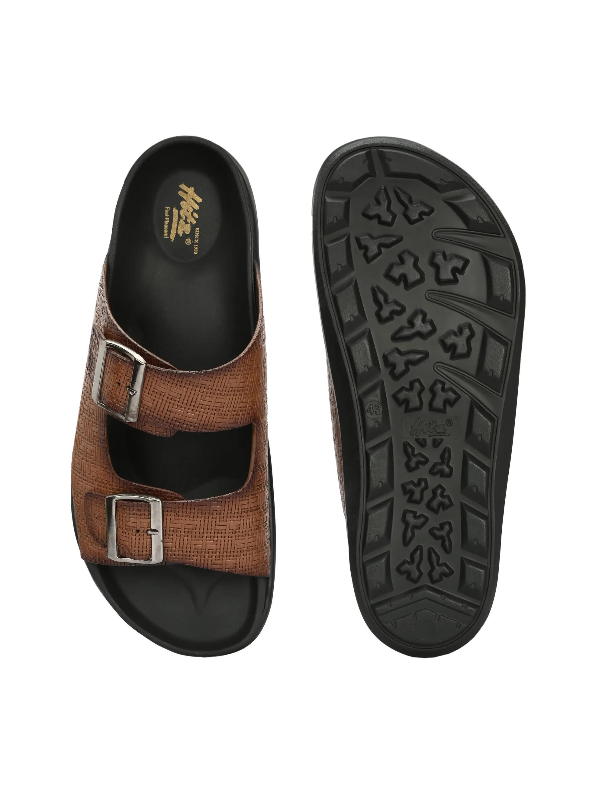 Hitz Men's Tan Leather Open Toe Slippers