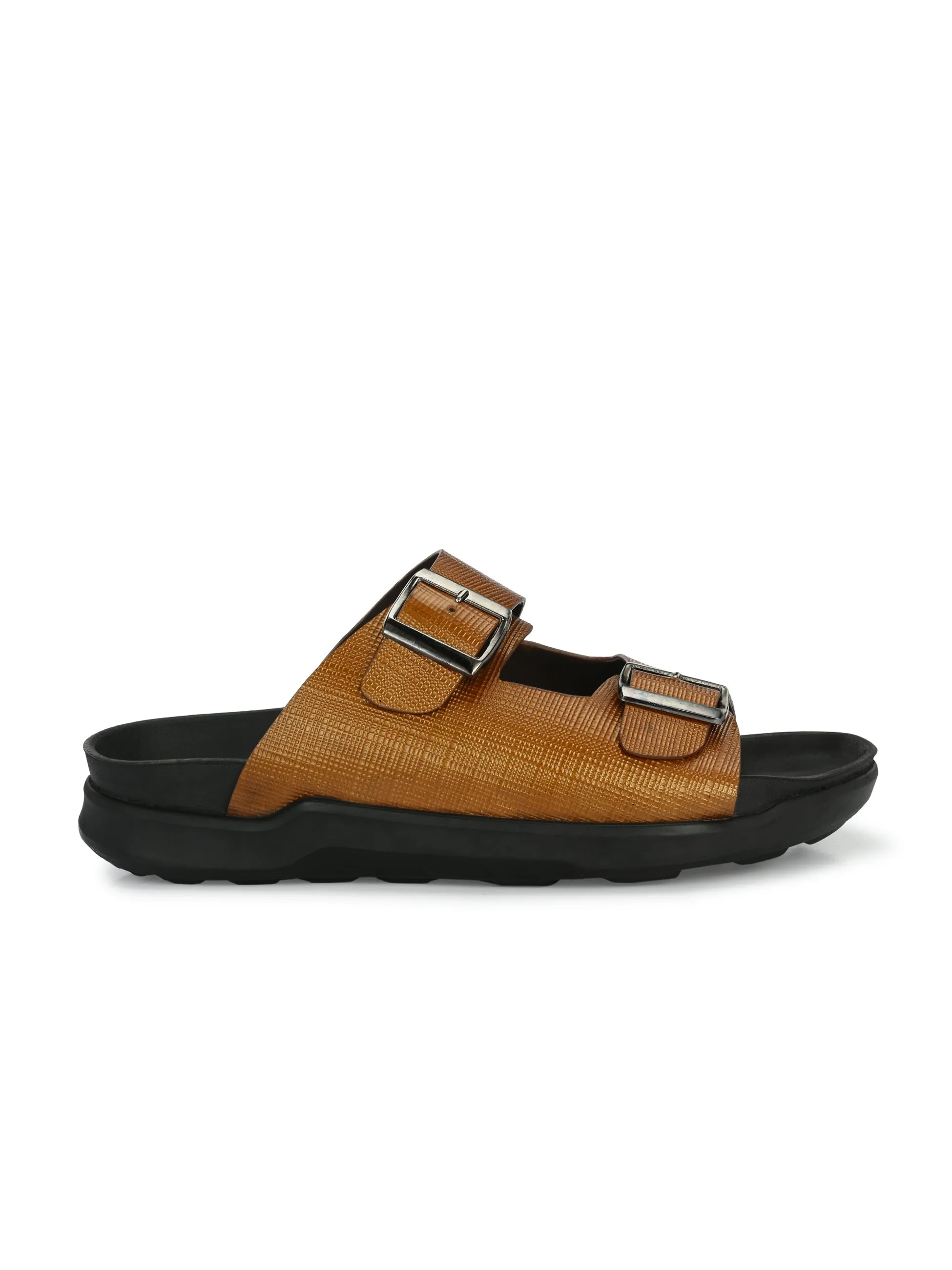 Hitz Men's Tan Leather Open Toe Slippers