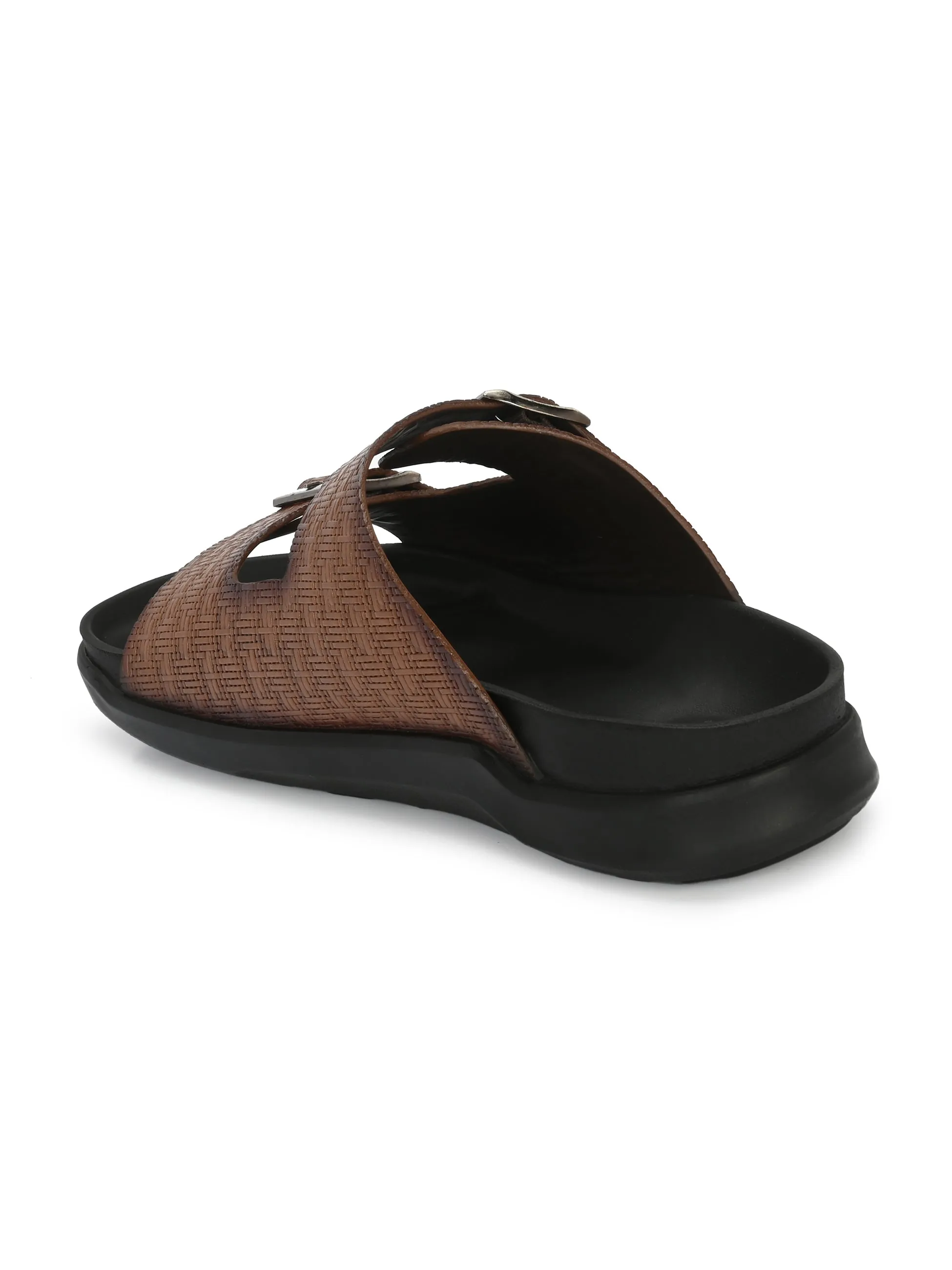 Hitz Men's Tan Leather Open Toe Slippers
