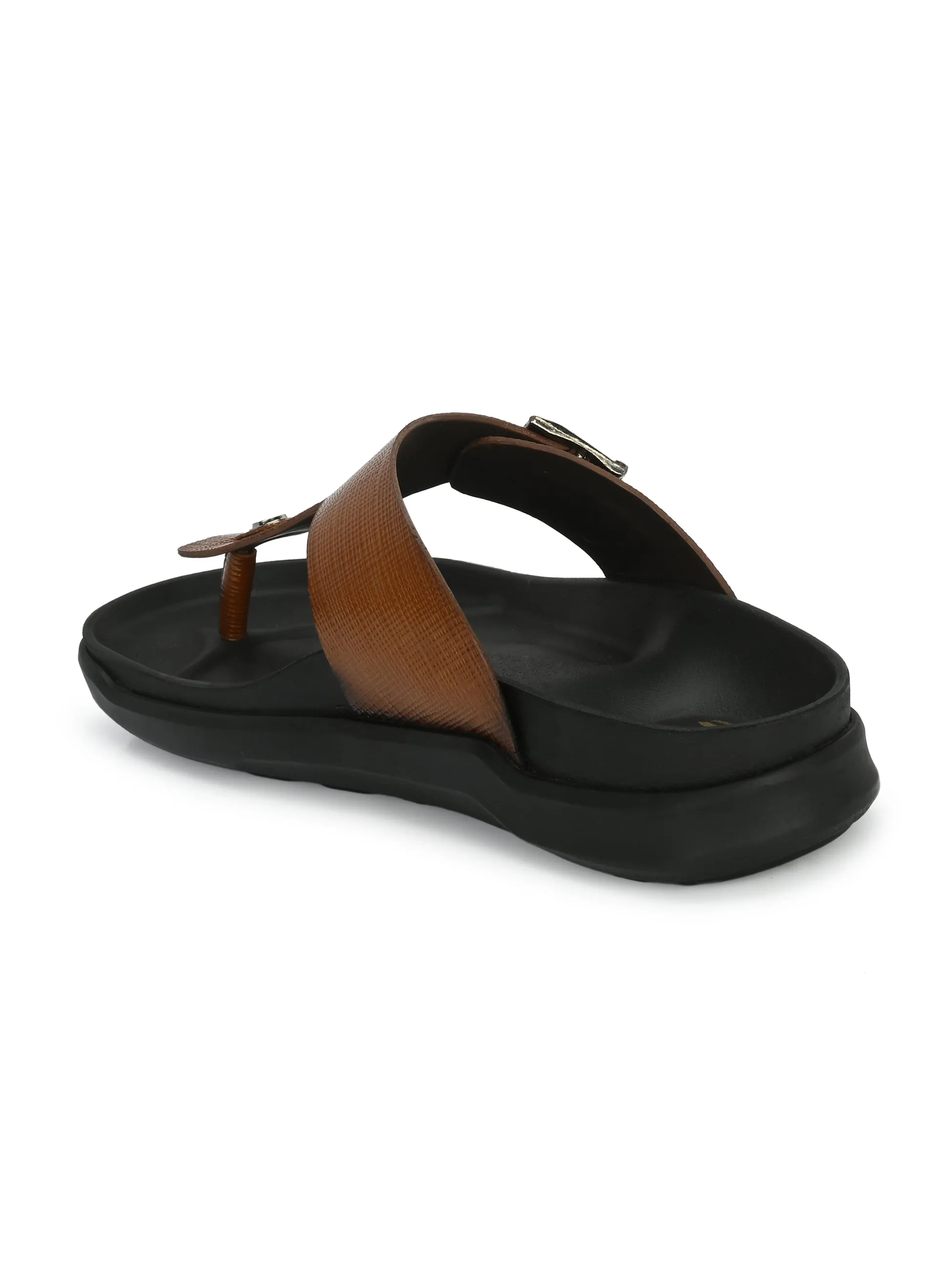 Hitz Men's Tan Leather Open Toe Slippers