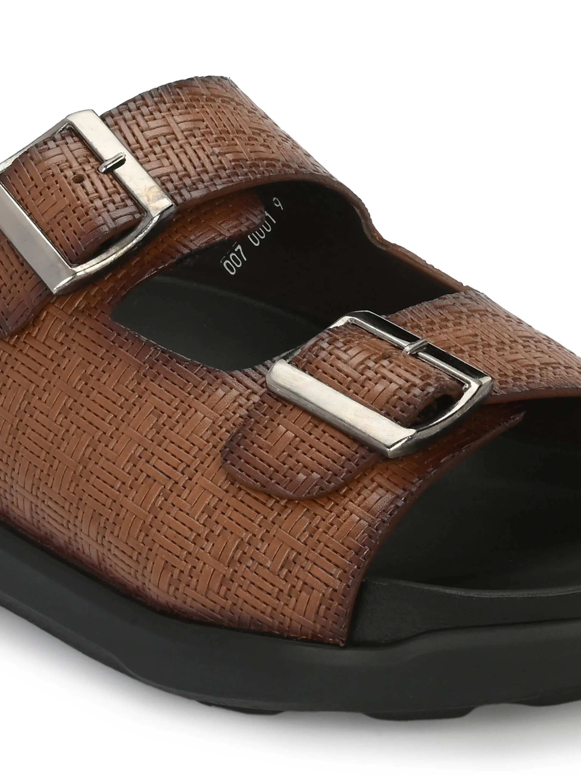 Hitz Men's Tan Leather Open Toe Slippers