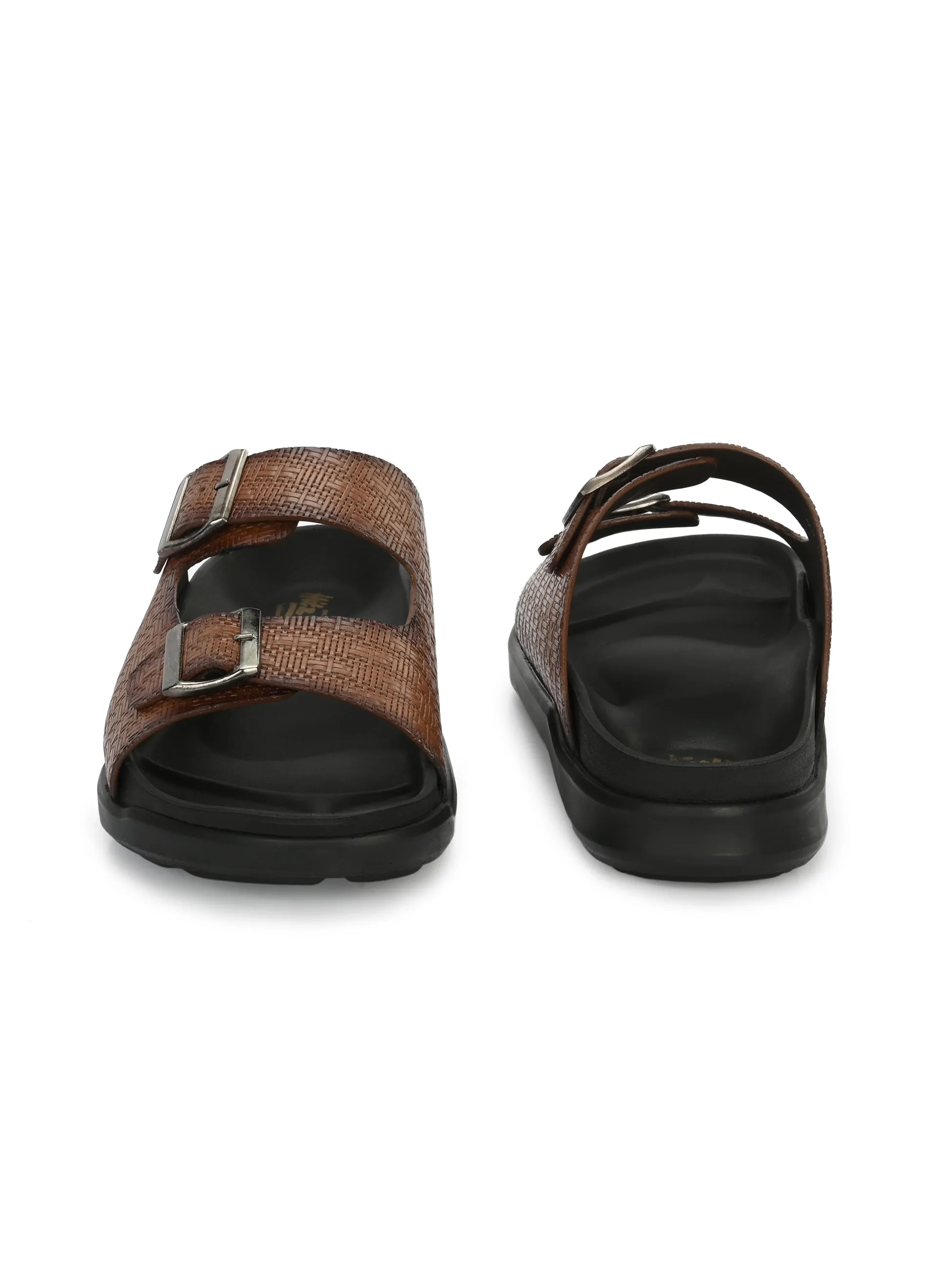 Hitz Men's Tan Leather Open Toe Slippers
