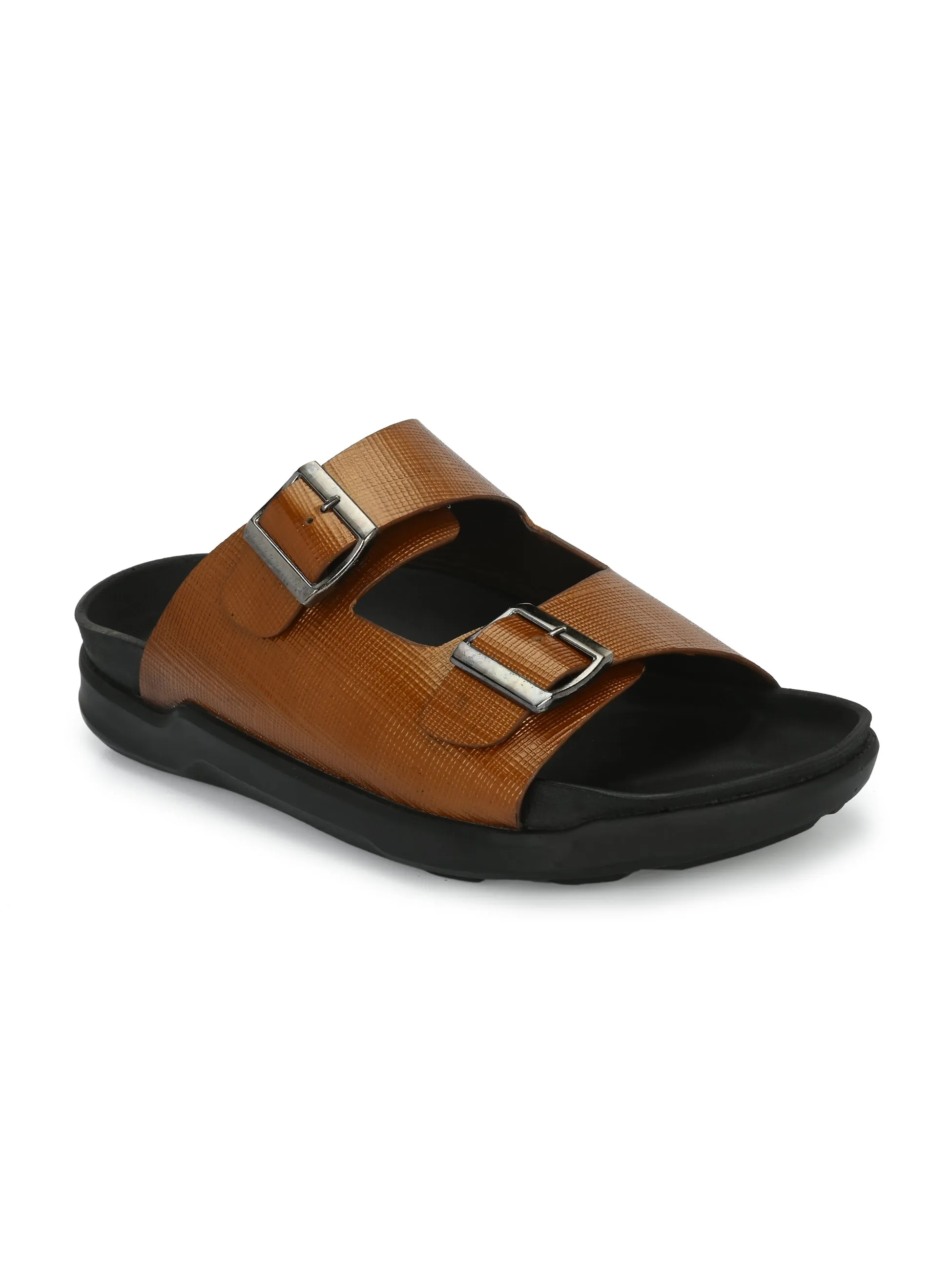Hitz Men's Tan Leather Open Toe Slippers