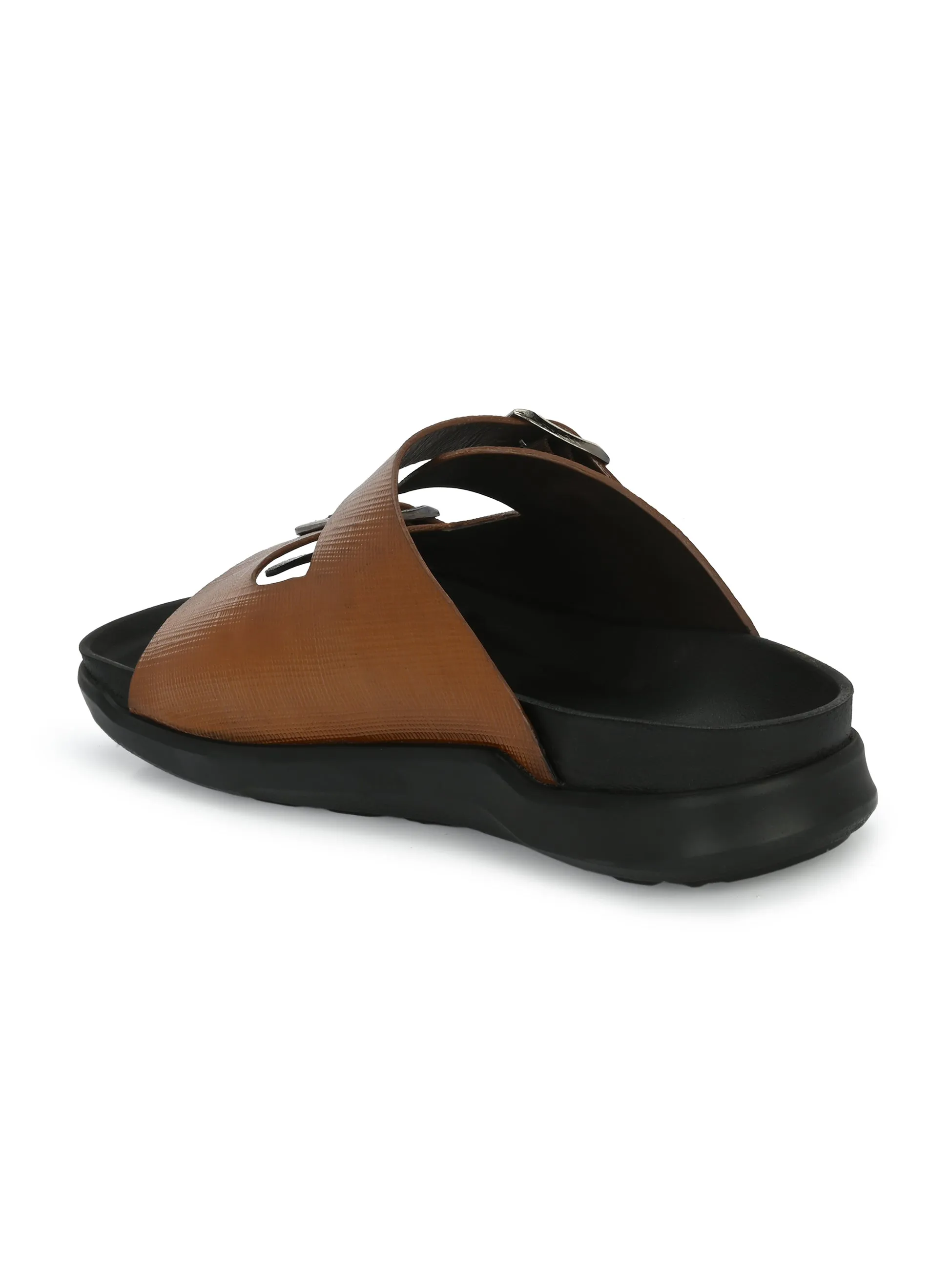 Hitz Men's Tan Leather Open Toe Slippers