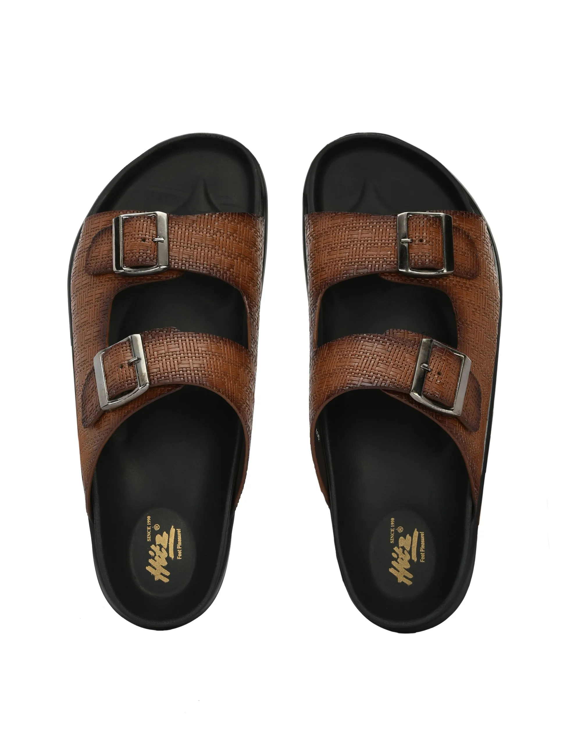 Hitz Men's Tan Leather Open Toe Slippers